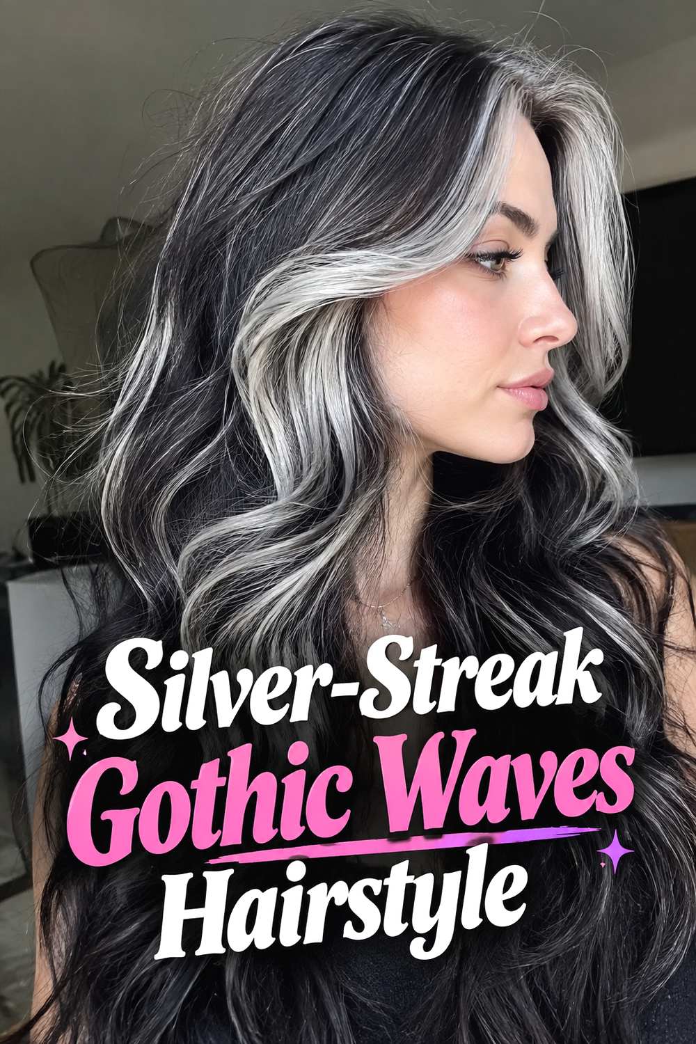 Silver-Streak Gothic Waves Hairstyle