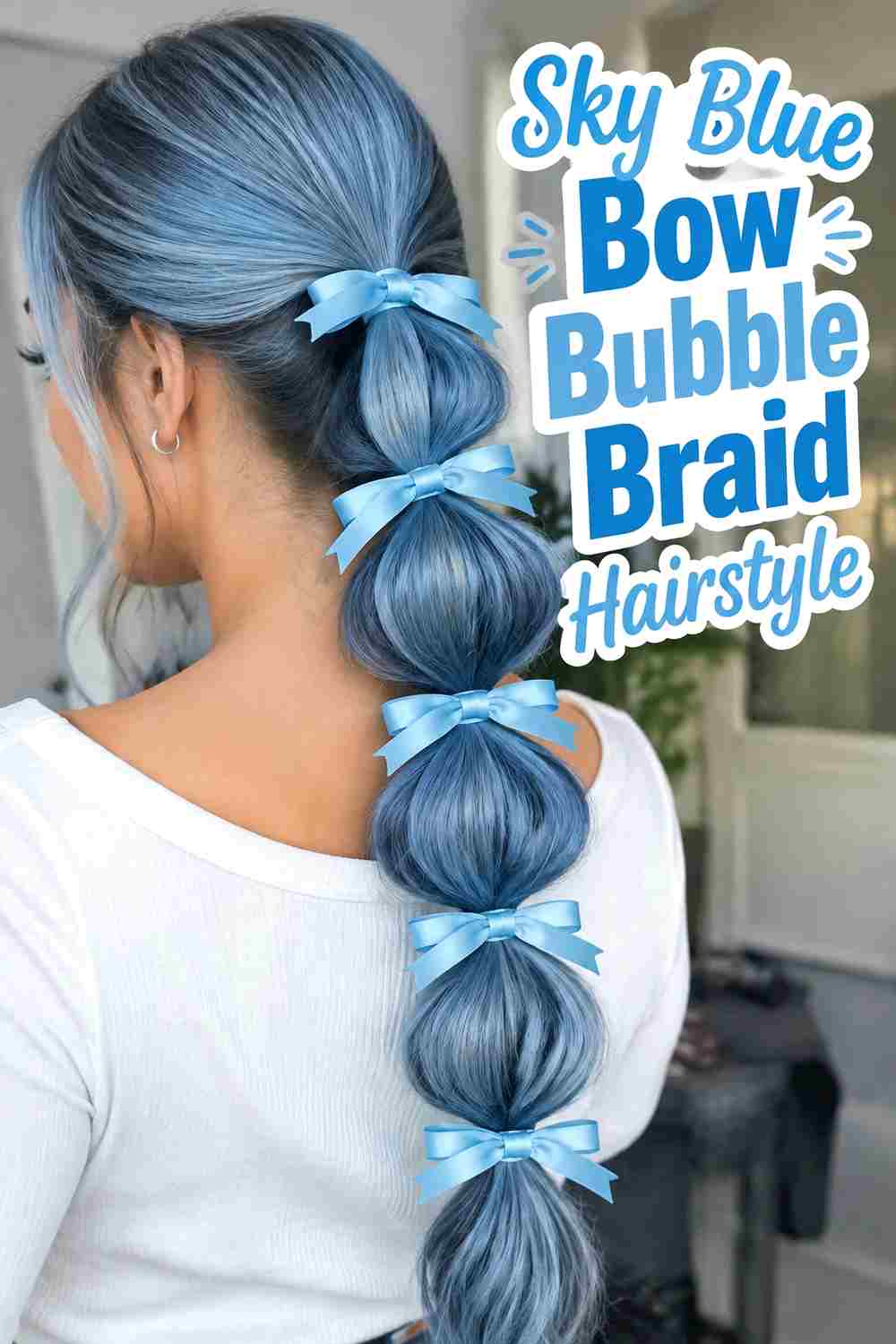3. Sky Blue Bow Bubble Braid Hairstyle