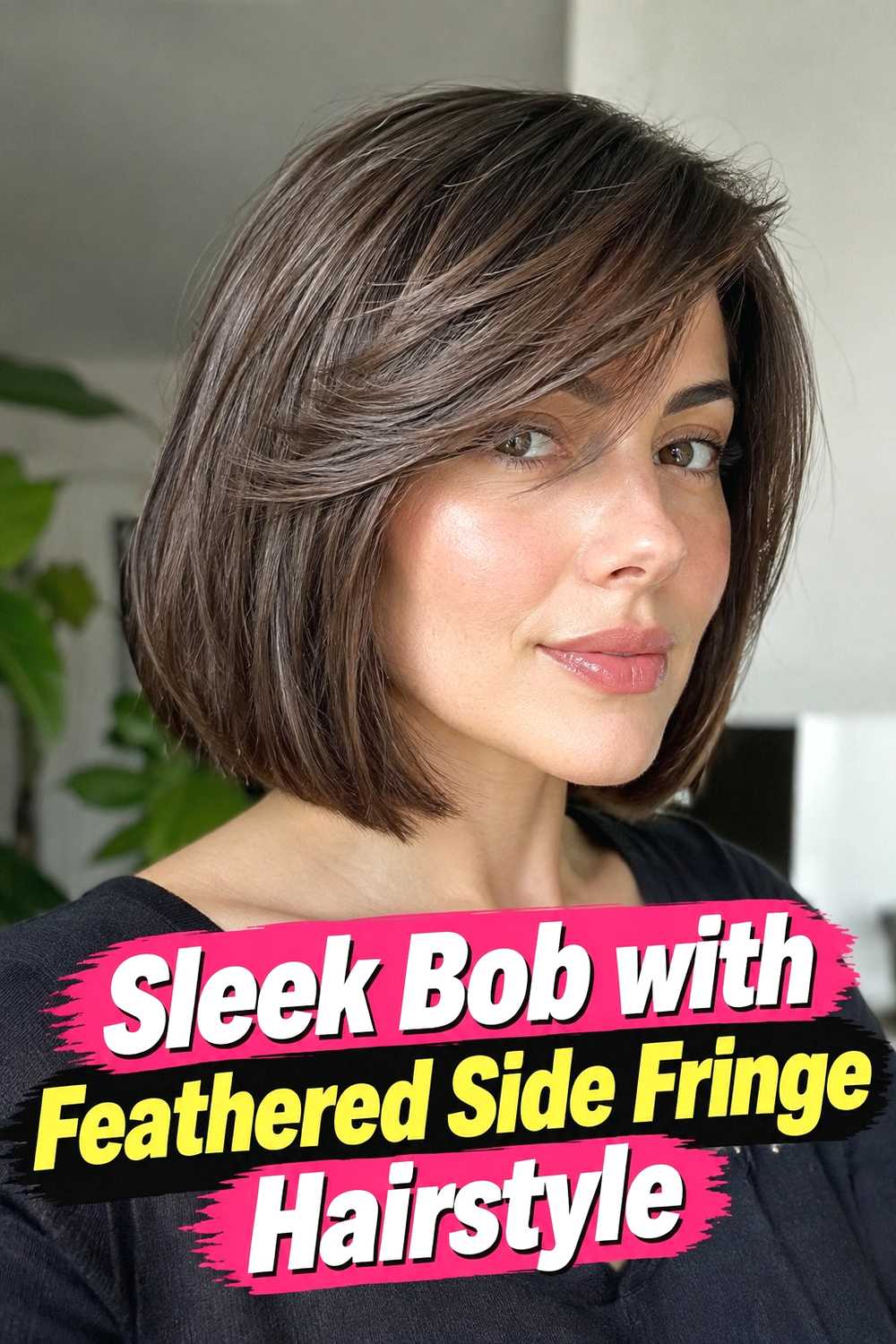 8. Sleek Bob With Feathered Side Fringe Hairstyle