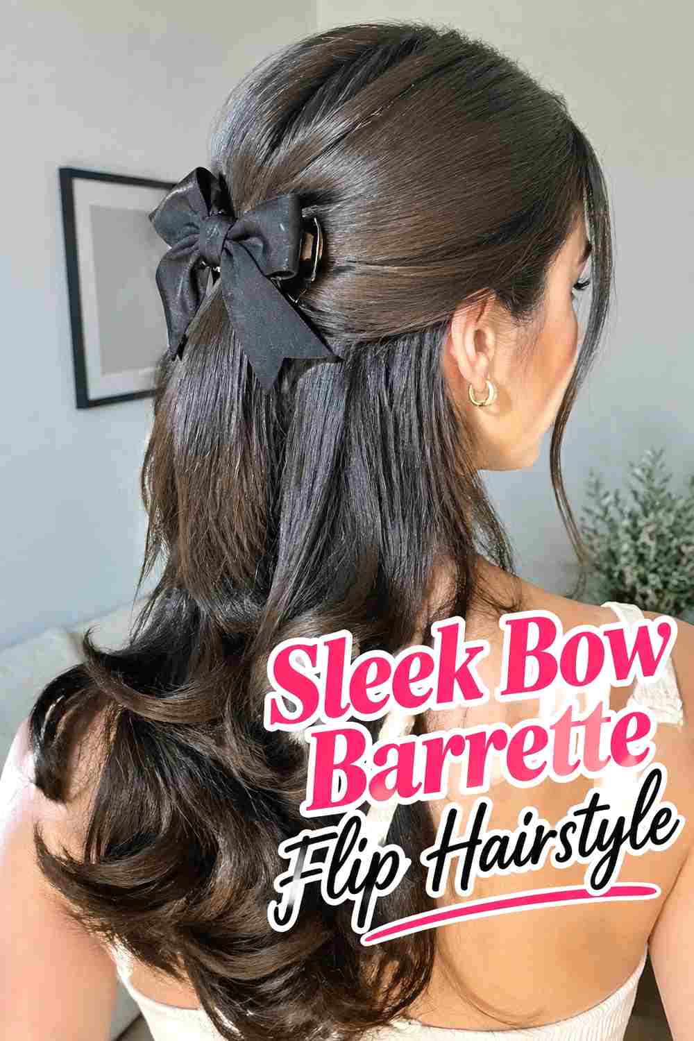 3. Sleek Bow Barrette Flip Hairstyle