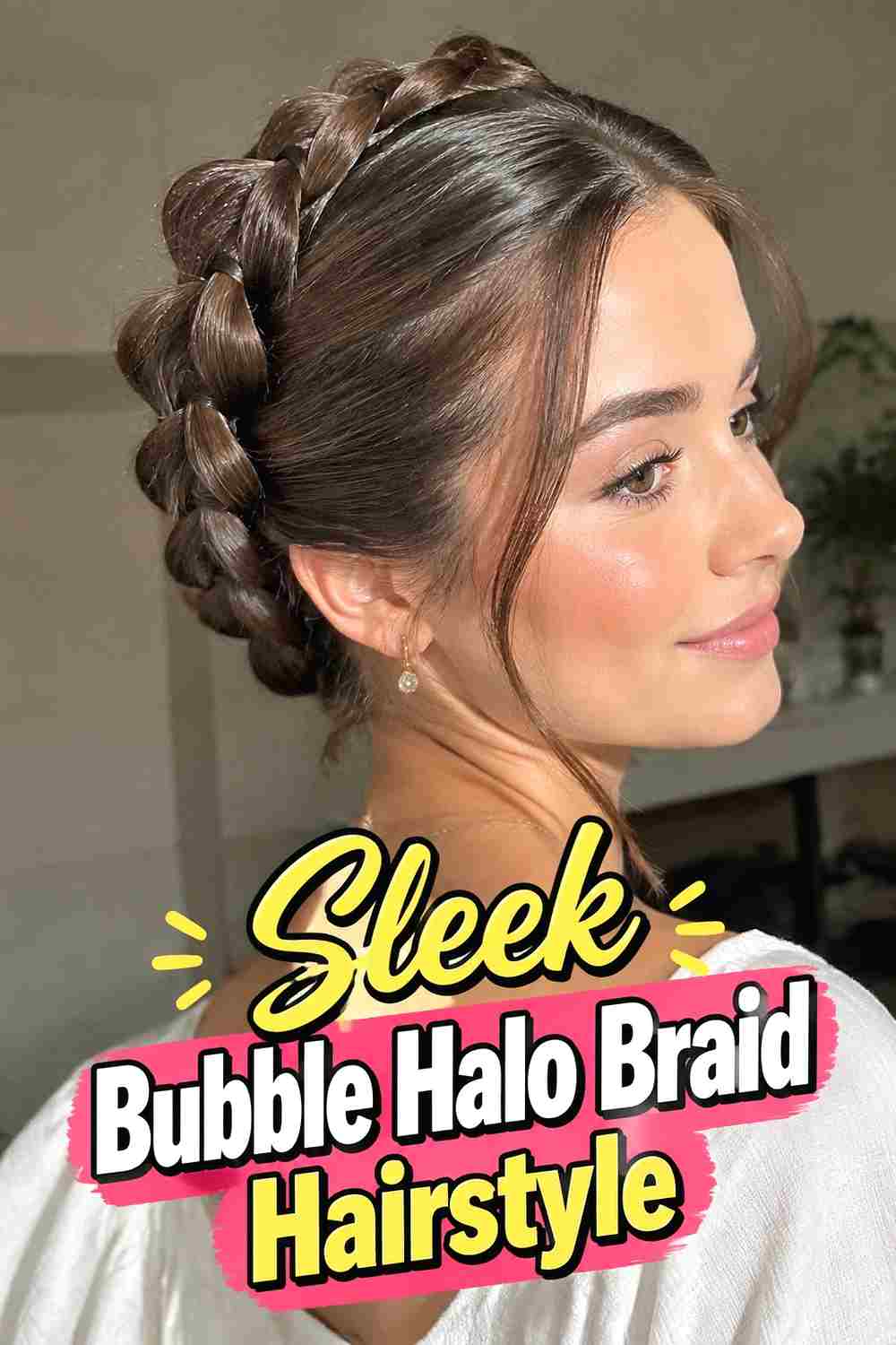 6. Sleek Bubble Halo Braid Hairstyle