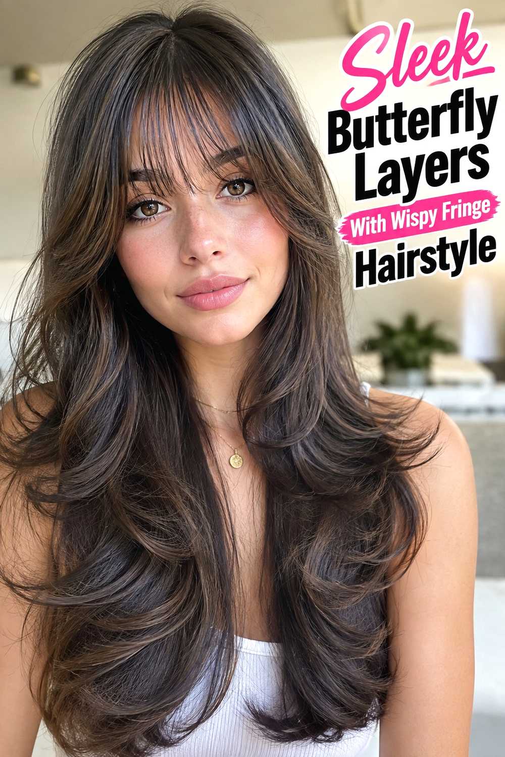9. Sleek Butterfly Layers With Wispy Fringe Hairstyle