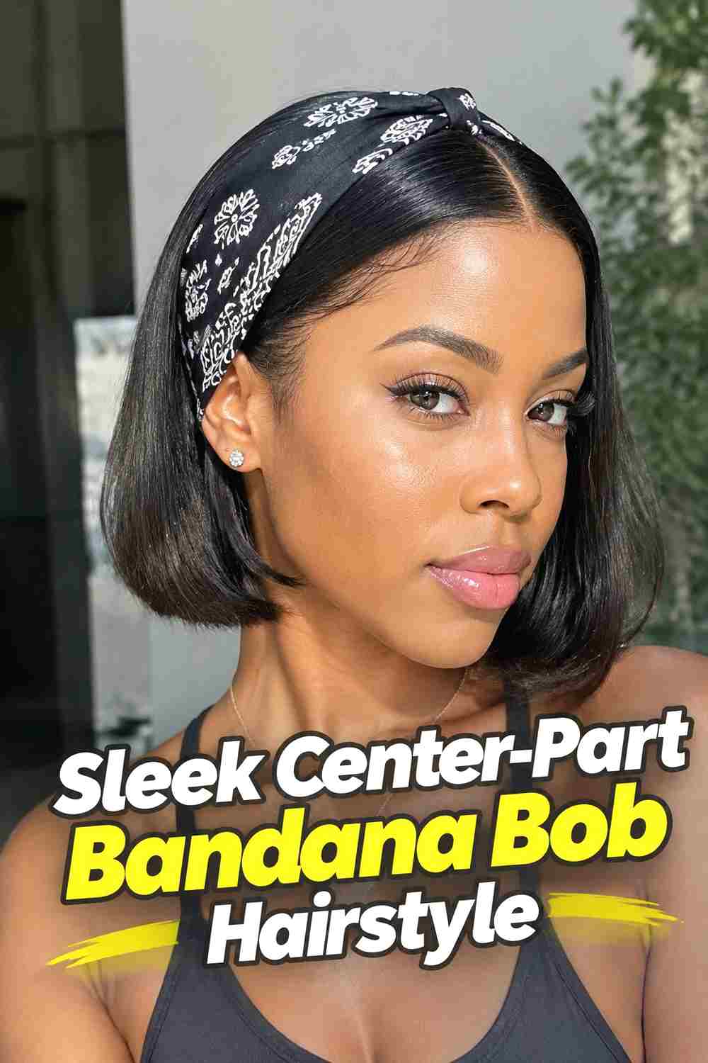 3. Sleek Center Part Bandana Bob Hairstyle
