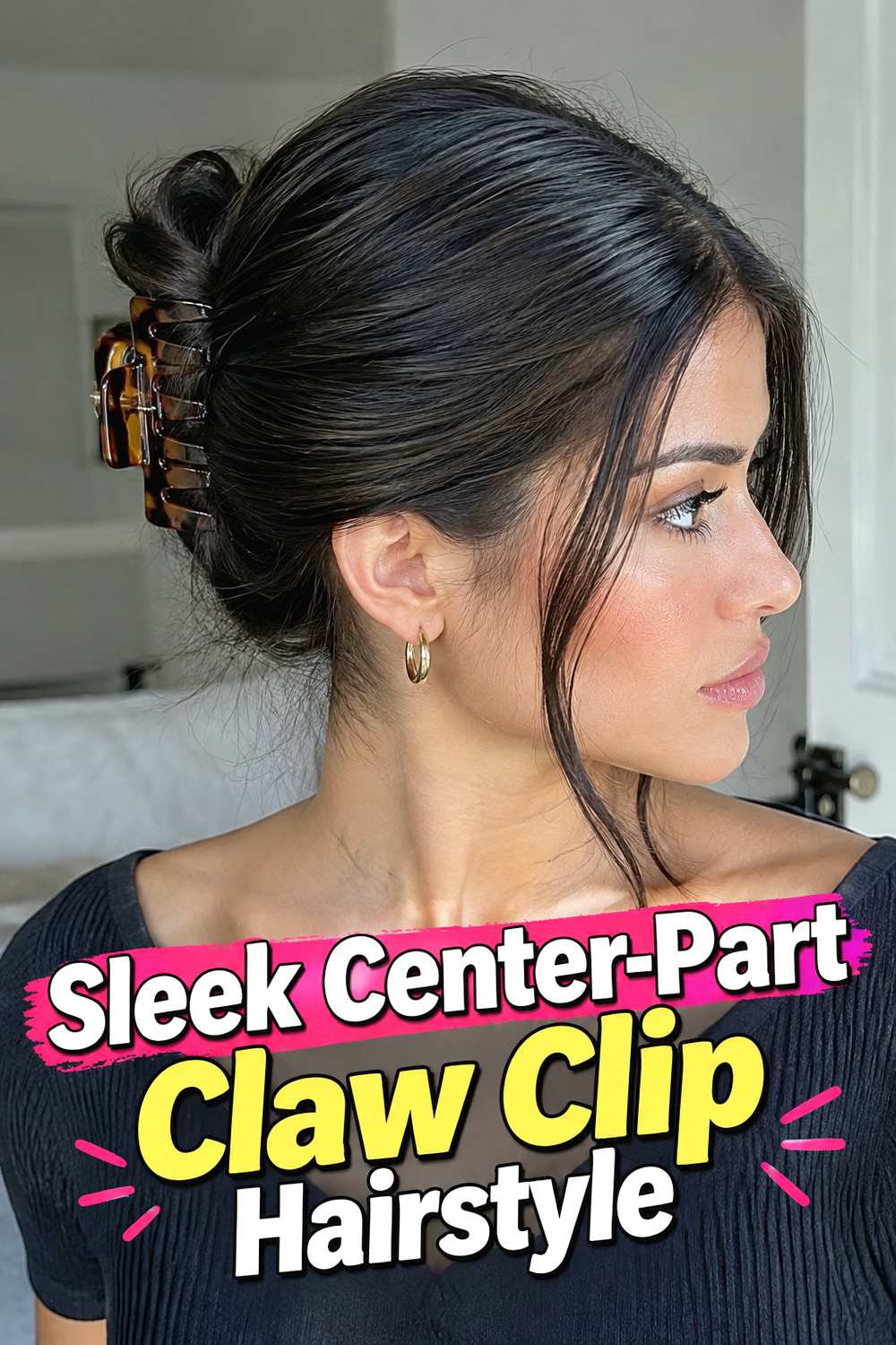 Sleek Center-Part Claw Clip Hairstyle