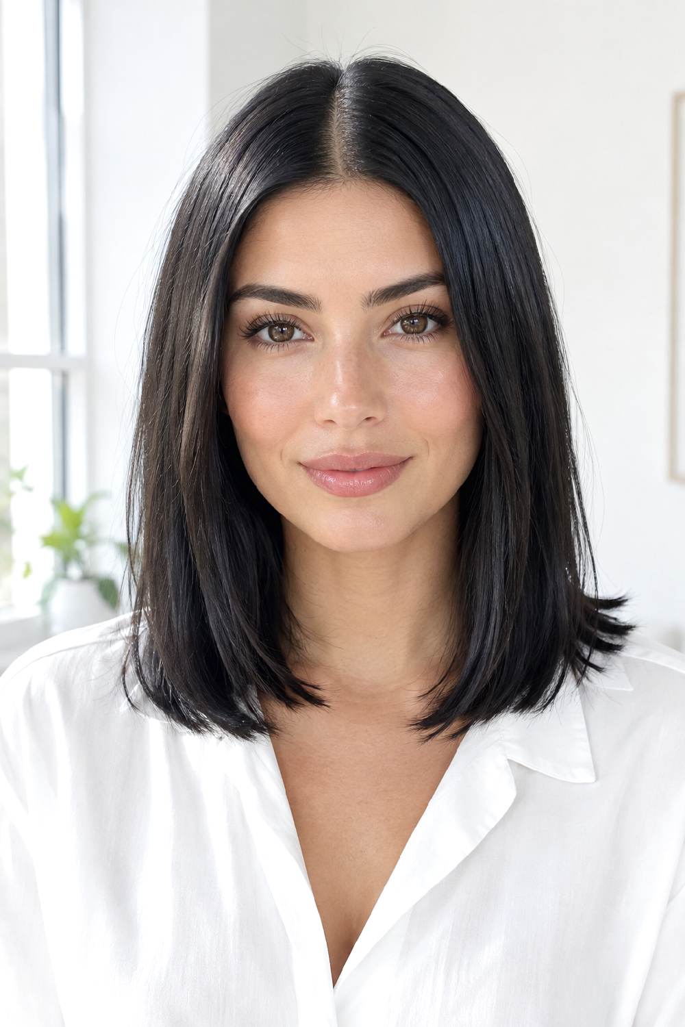 Sleek Center-Part Collarbone Lob Hairstyle