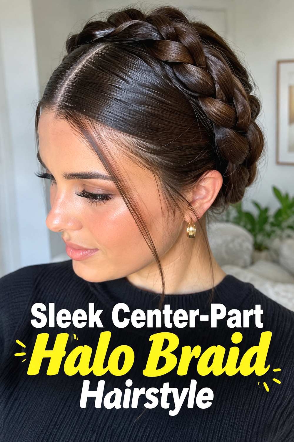 Sleek Center-Part Halo Braid Hairstyle