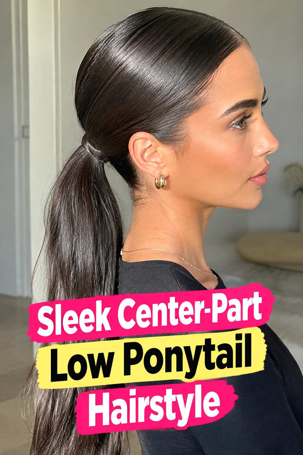 Sleek Center-Part Low Ponytail Hairstyle