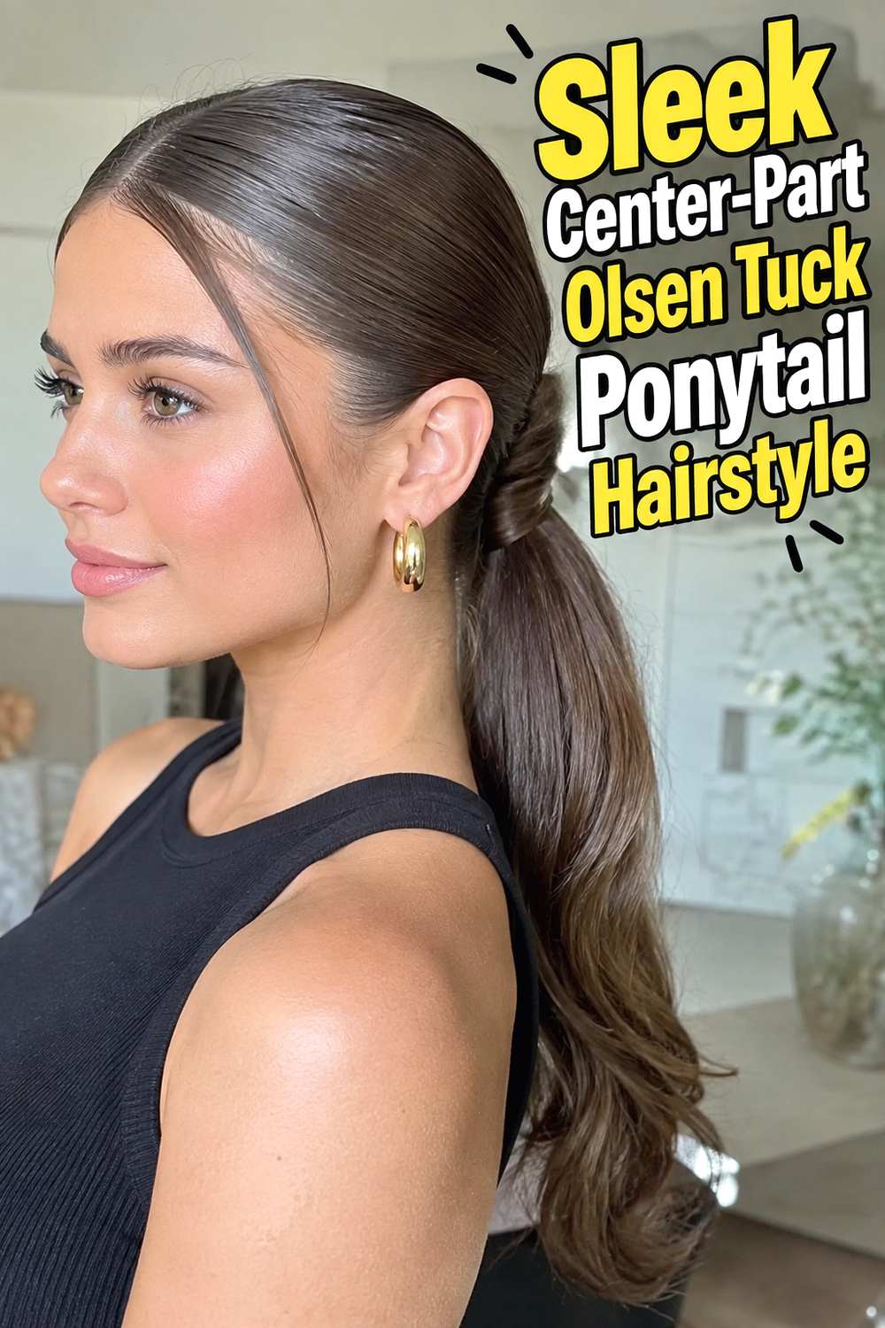 Sleek Center-Part Olsen Tuck Ponytail Hairstyle