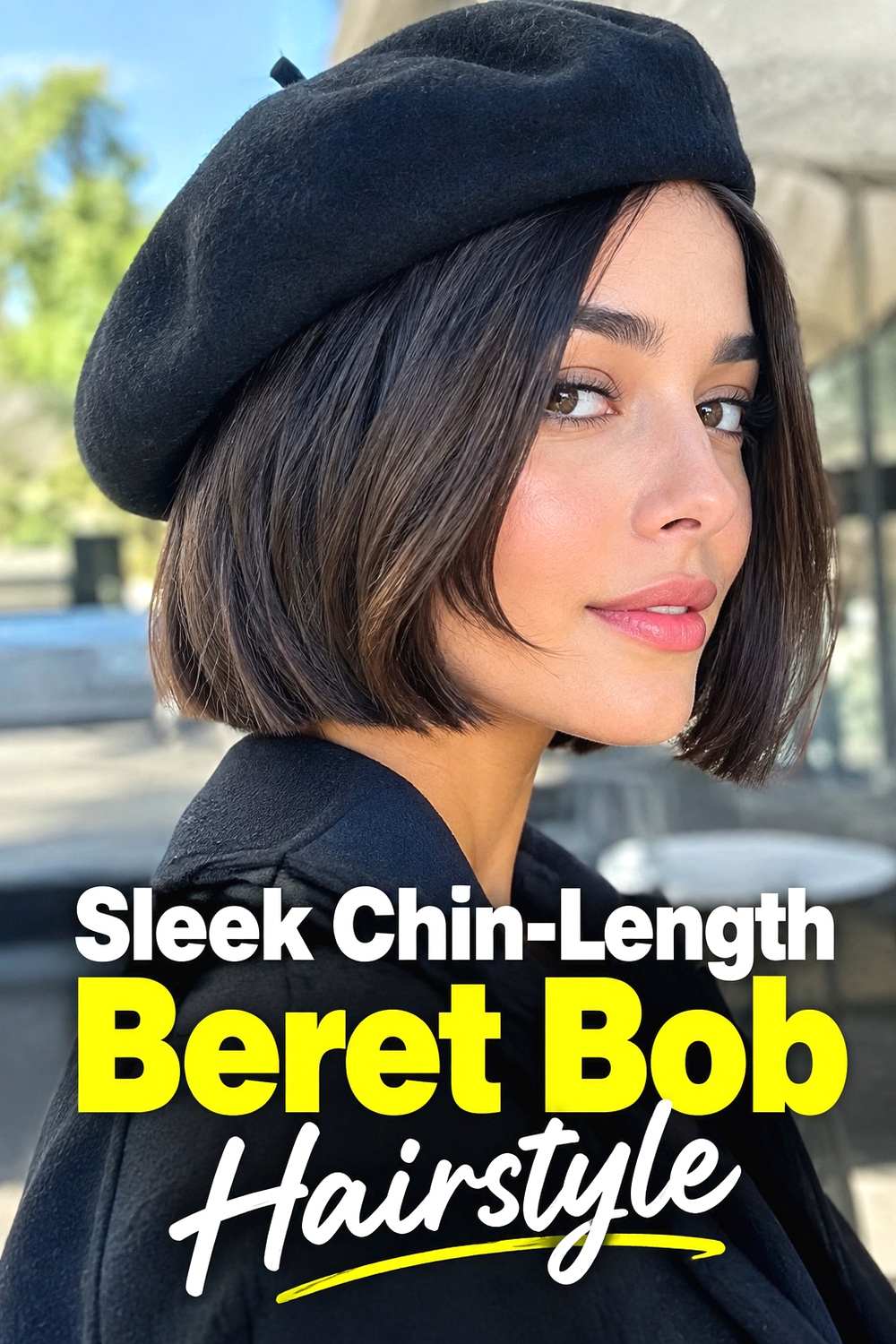 3. Sleek Chin Length Beret Bob Hairstyle