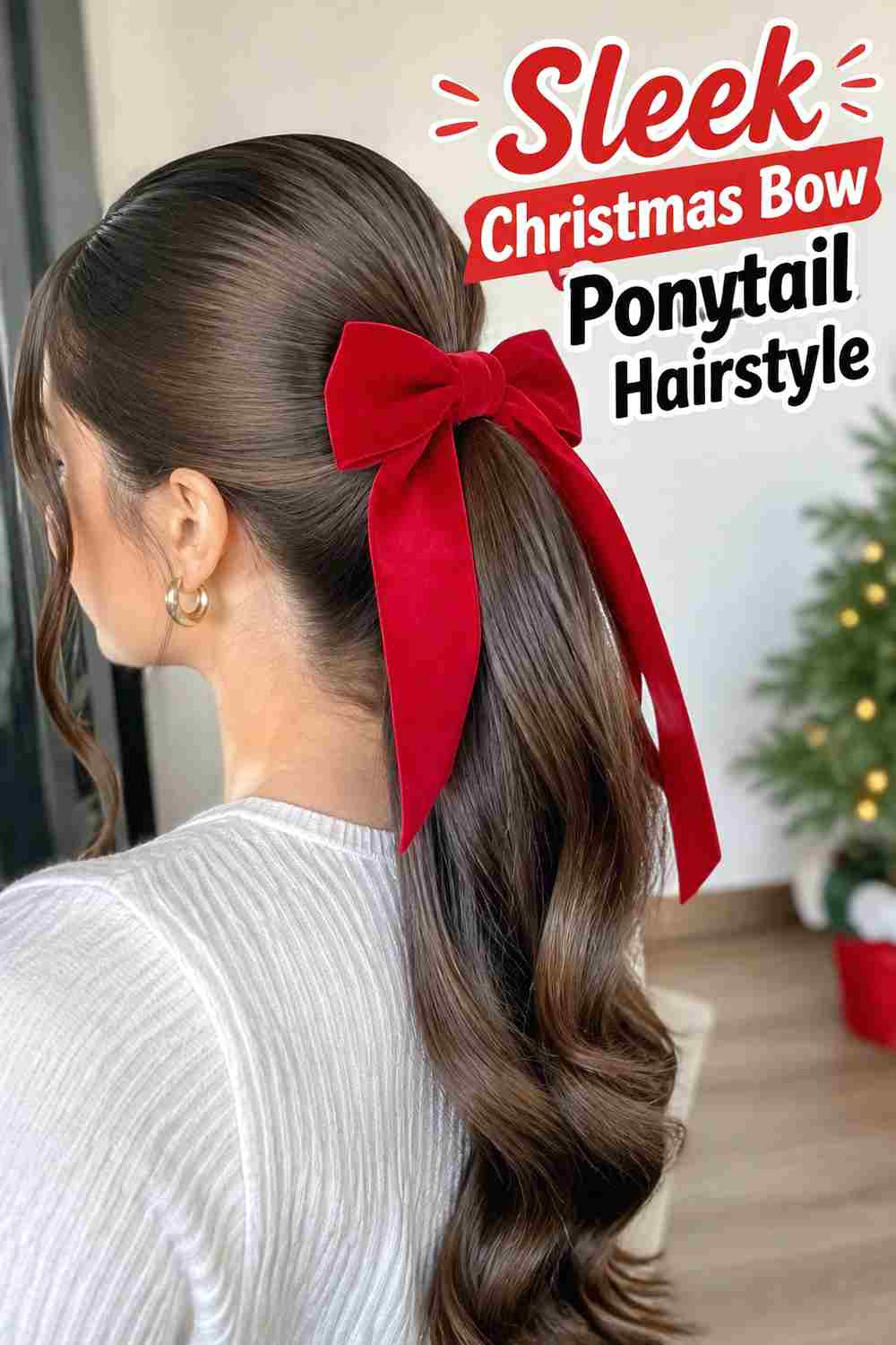 11. Sleek Christmas Bow Ponytail Hairstyle
