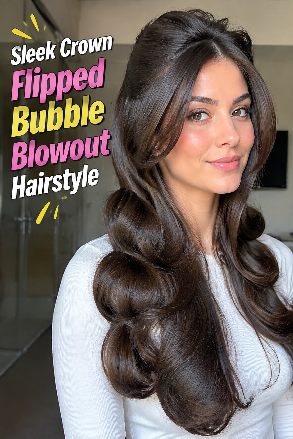 Sleek Crown Flipped Bubble Blowout Hairstyle