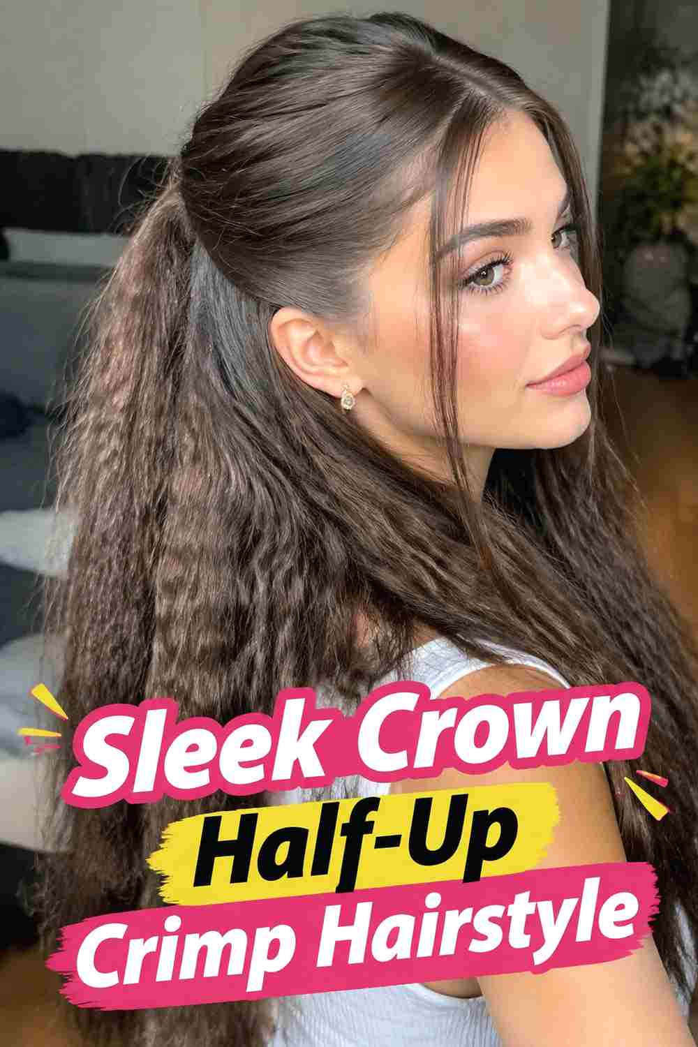 9. Sleek Crown Half Up Crimp Hairstyle