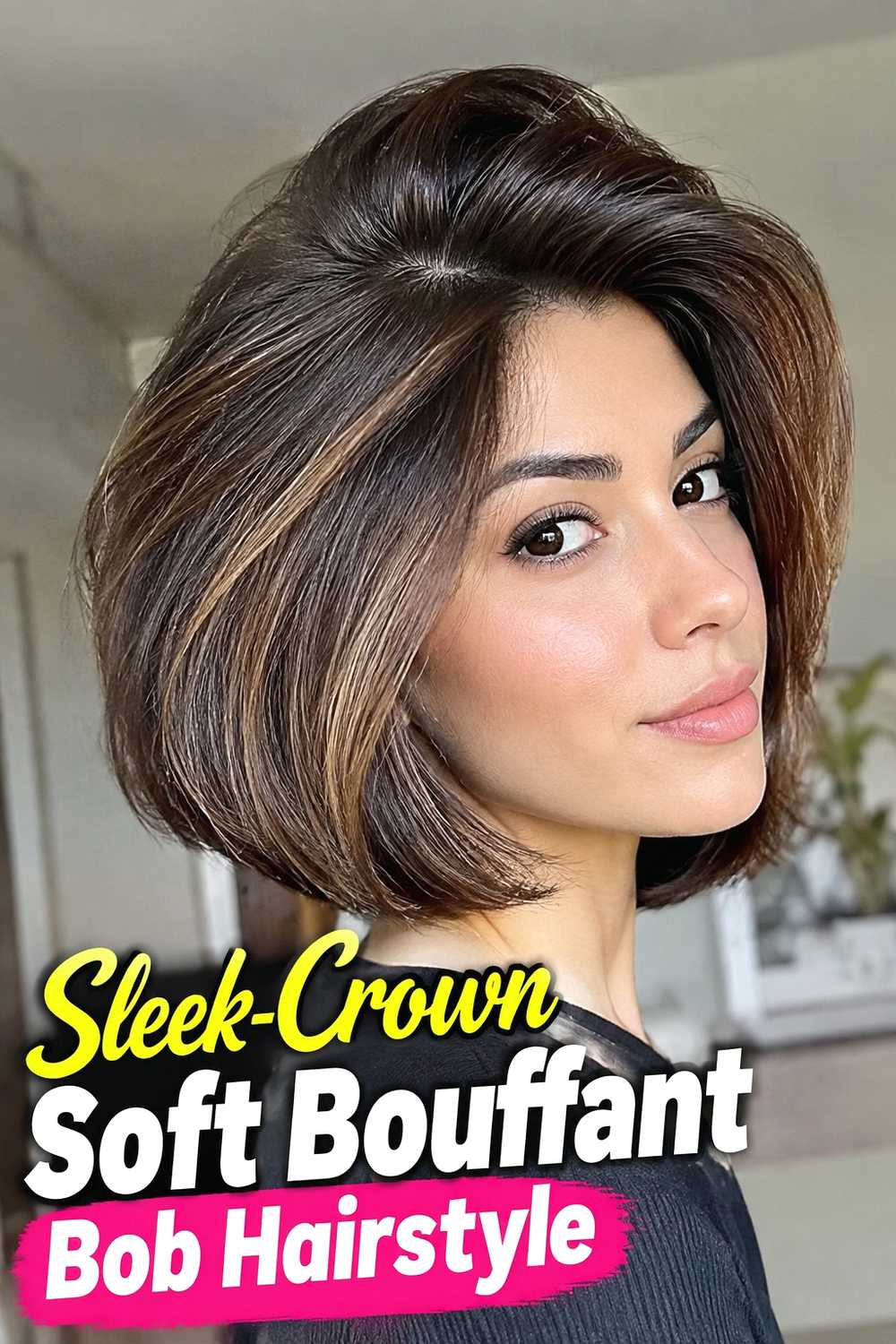 8. Sleek Crown Soft Bouffant Bob Hairstyle