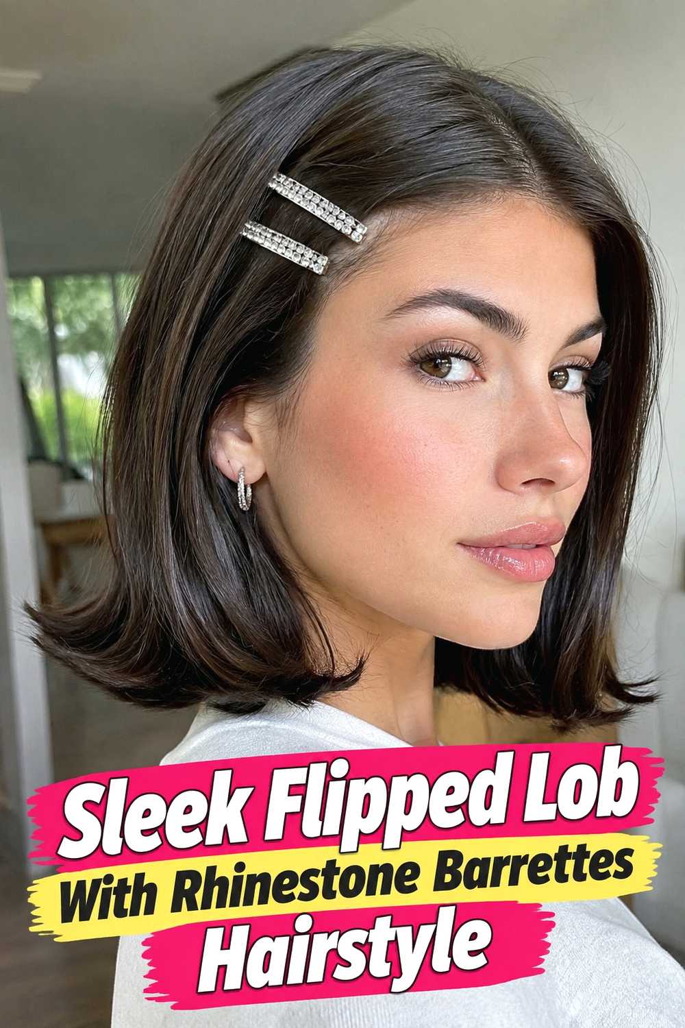 5. Sleek Flipped Lob With Rhinestone Barrettes Hairstyle