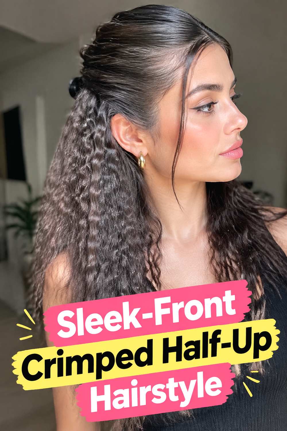 Sleek-Front Crimped Half-Up Hairstyle