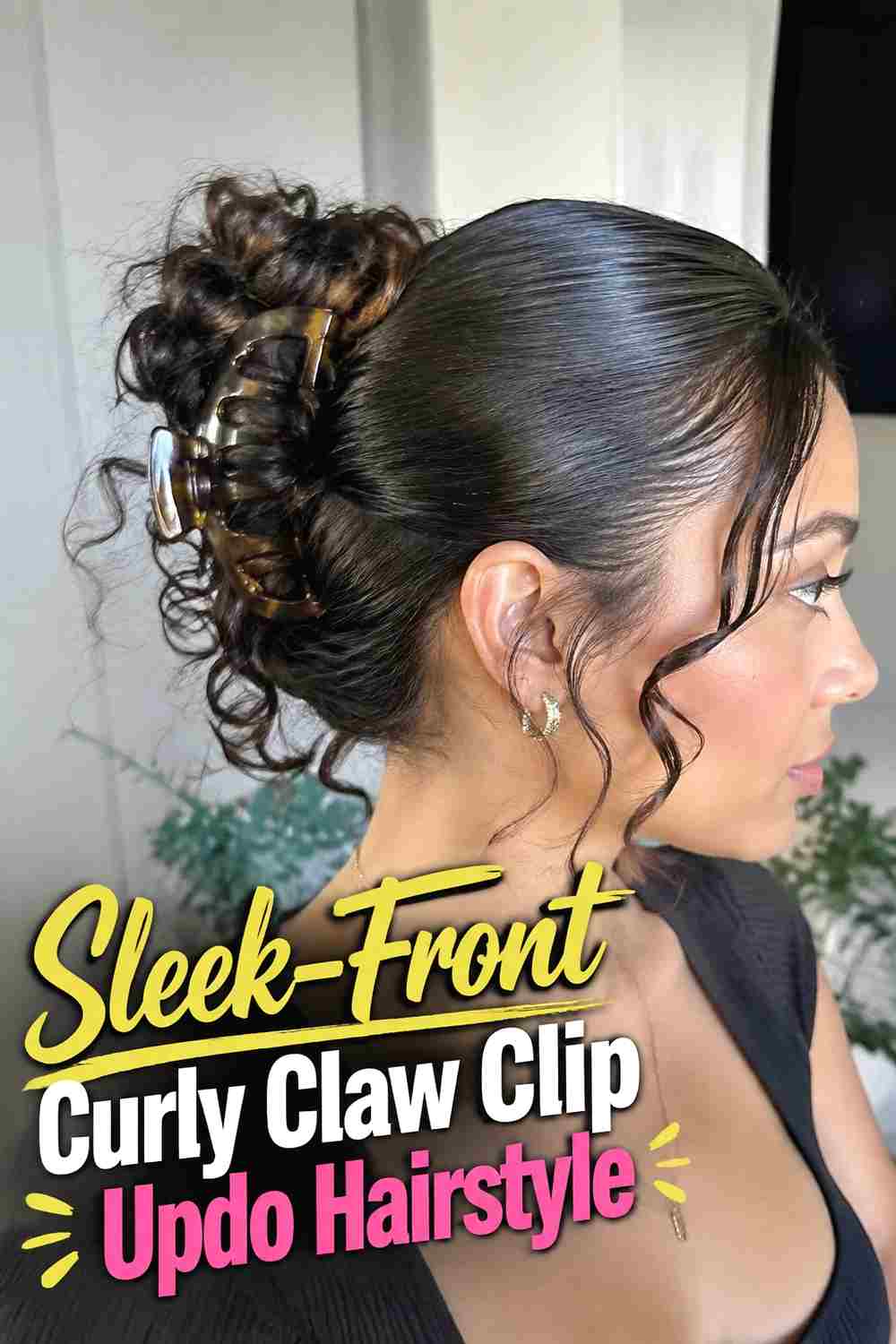 11. Sleek Front Curly Claw Clip Updo Hairstyle