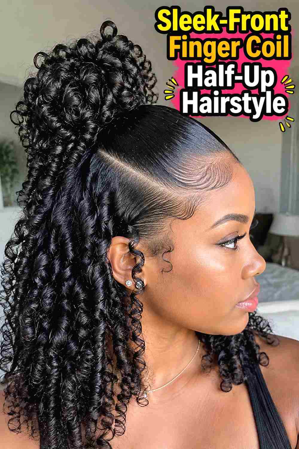 14. Sleek Front Finger Coil Half Up Hairstyle