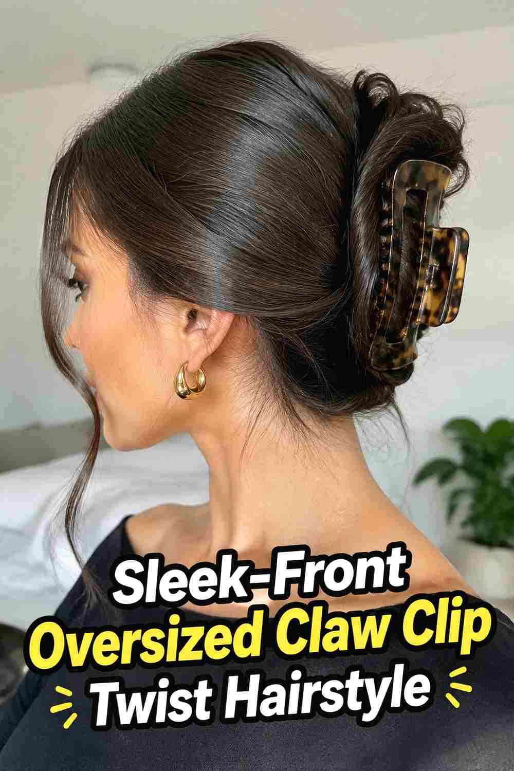 6. Sleek Front Oversized Claw Clip Twist Hairstyle
