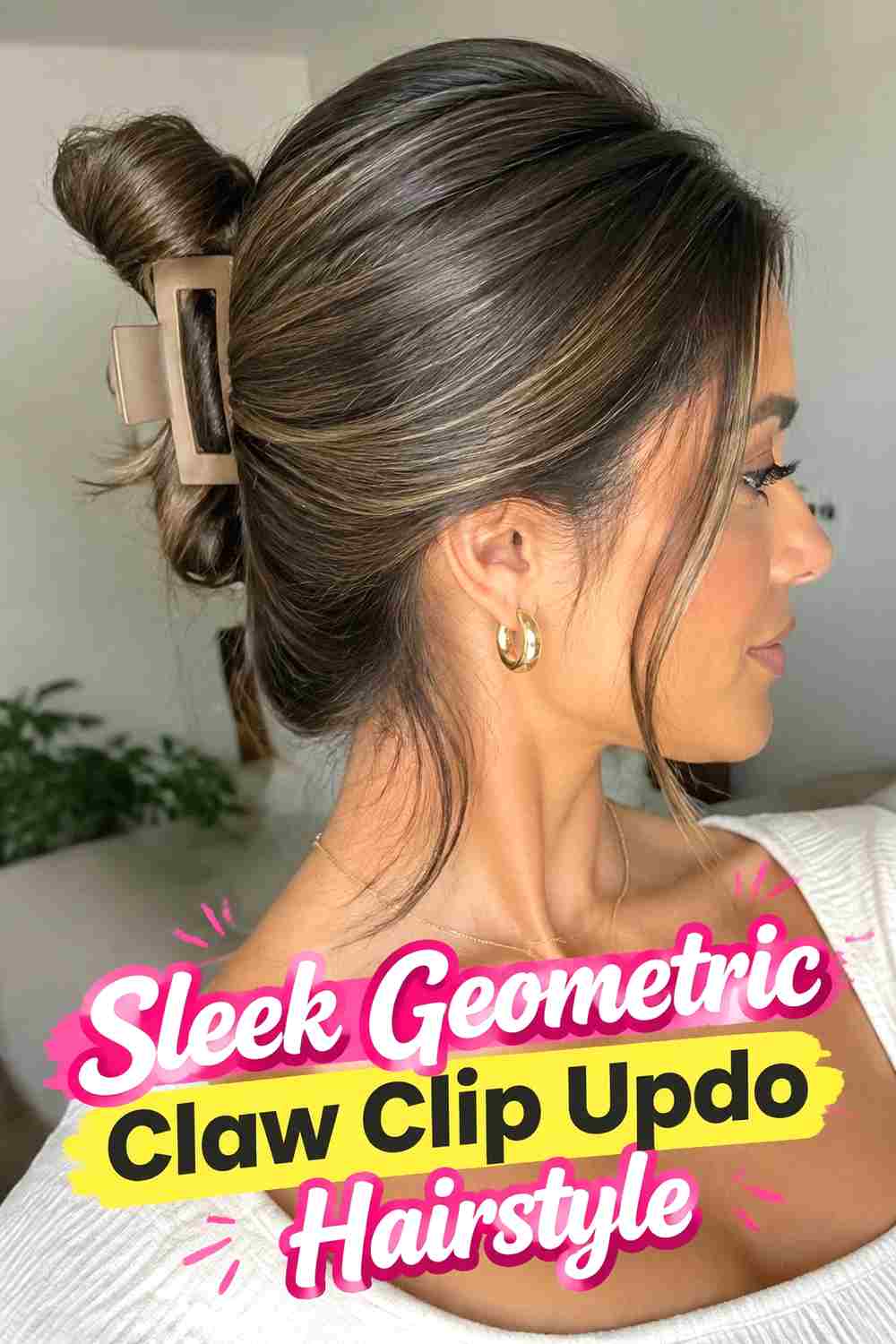 15. Sleek Geometric Claw Clip Updo Hairstyle