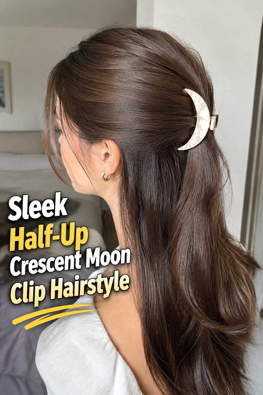 6. Sleek Half Up Crescent Moon Clip Hairstyle