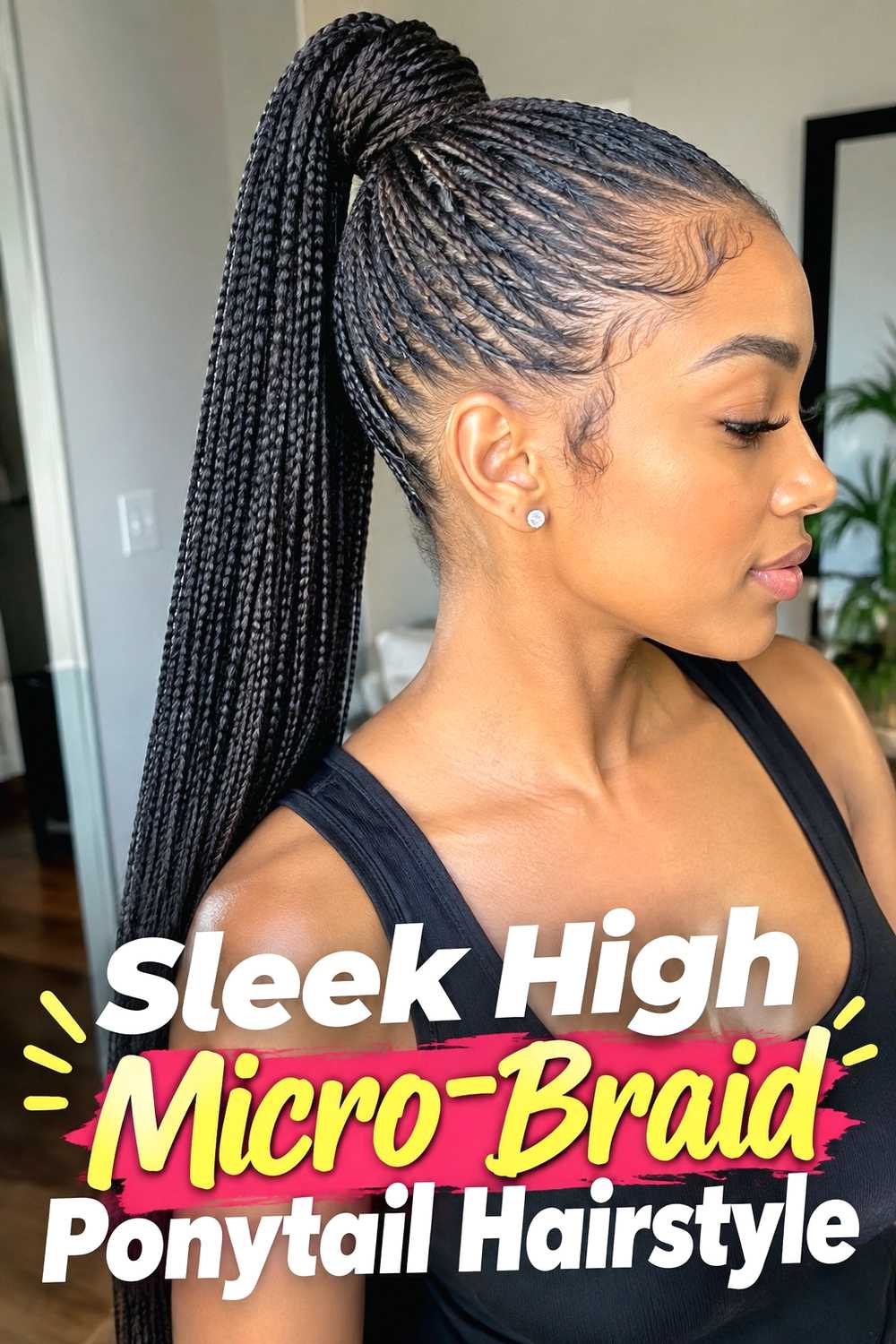 1. Sleek High Micro Braid Ponytail Hairstyle