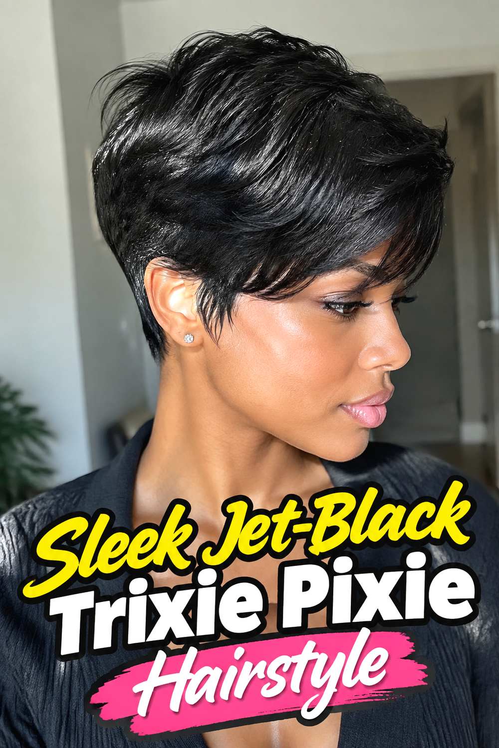 Sleek Jet-Black Trixie Pixie Hairstyle