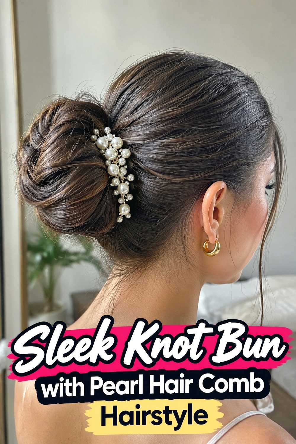 13. Sleek Knot Bun With Pearl Hair Comb Hairstyle