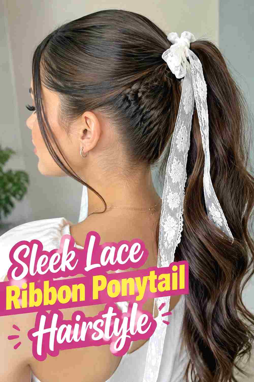 10. Sleek Lace Ribbon Ponytail Hairstyle
