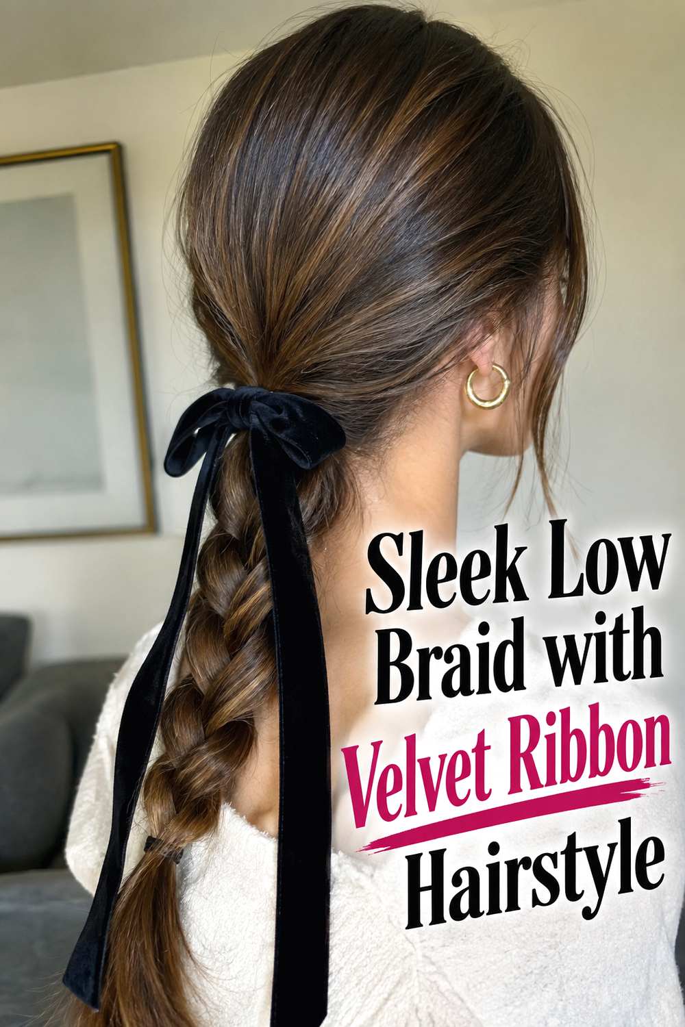 Sleek Low Braid with Velvet Ribbon Hairstyle