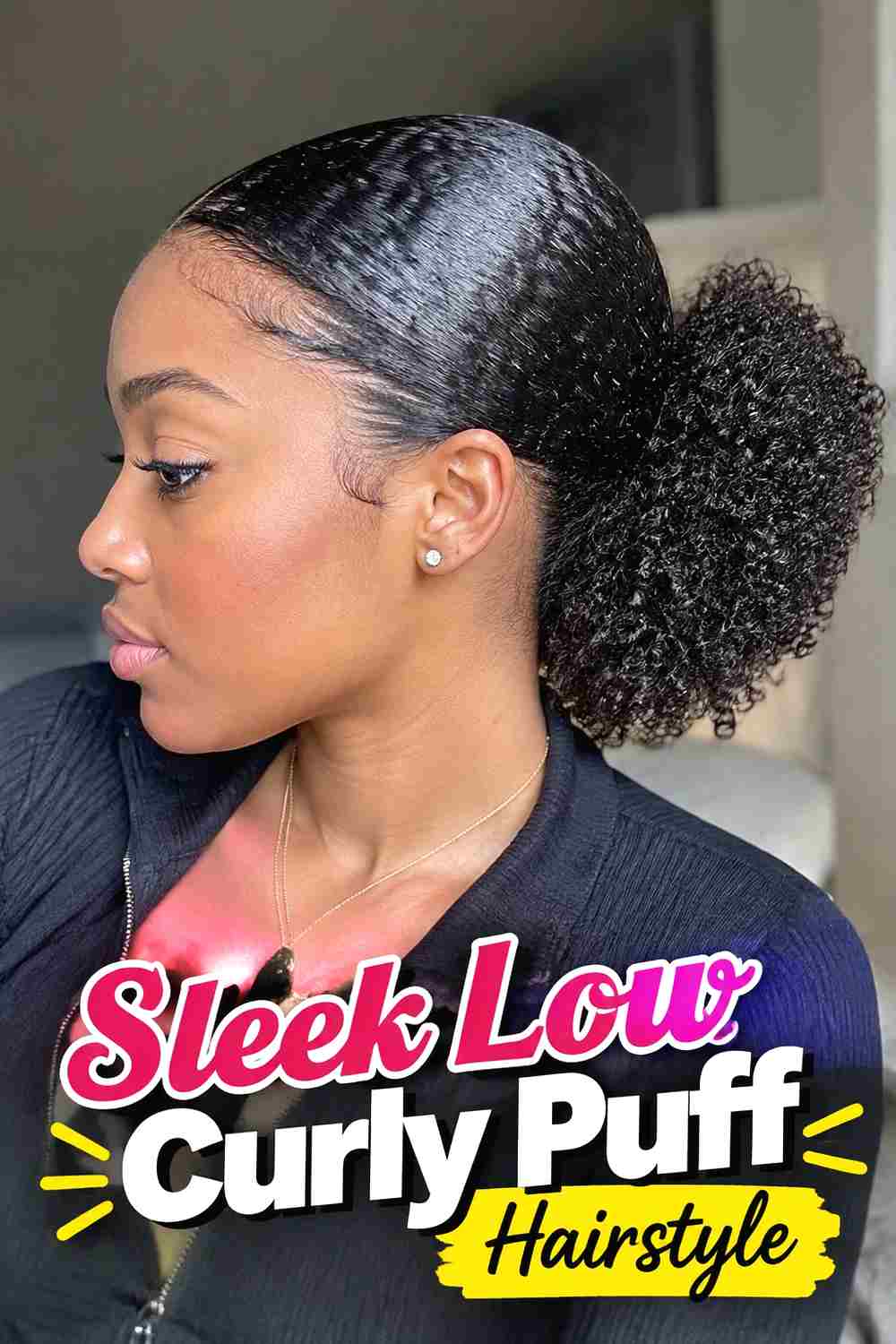4. Sleek Low Curly Puff Hairstyle