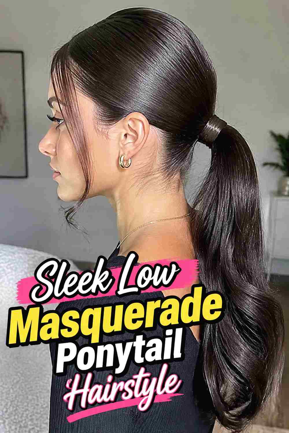 7. Sleek Low Masquerade Ponytail Hairstyle