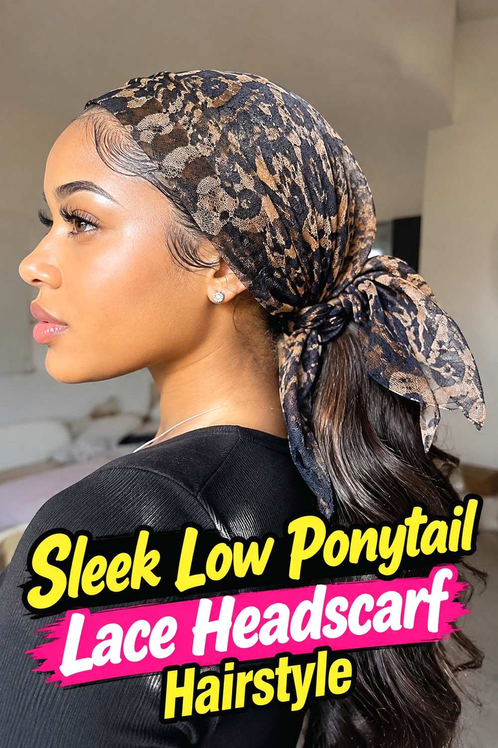 7. Sleek Low Ponytail Lace Headscarf Hairstyle