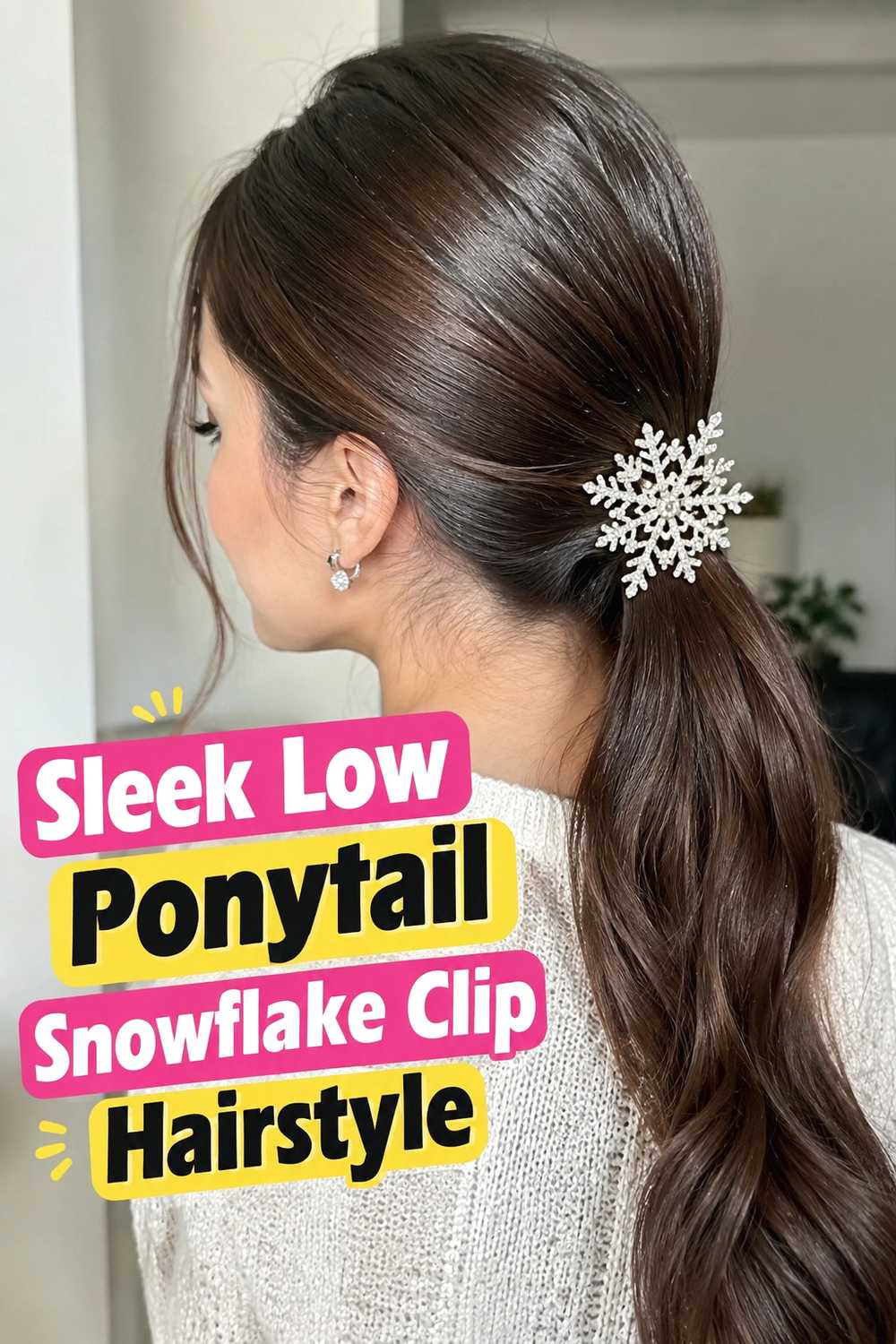 2. Sleek Low Ponytail Snowflake Clip Hairstyle