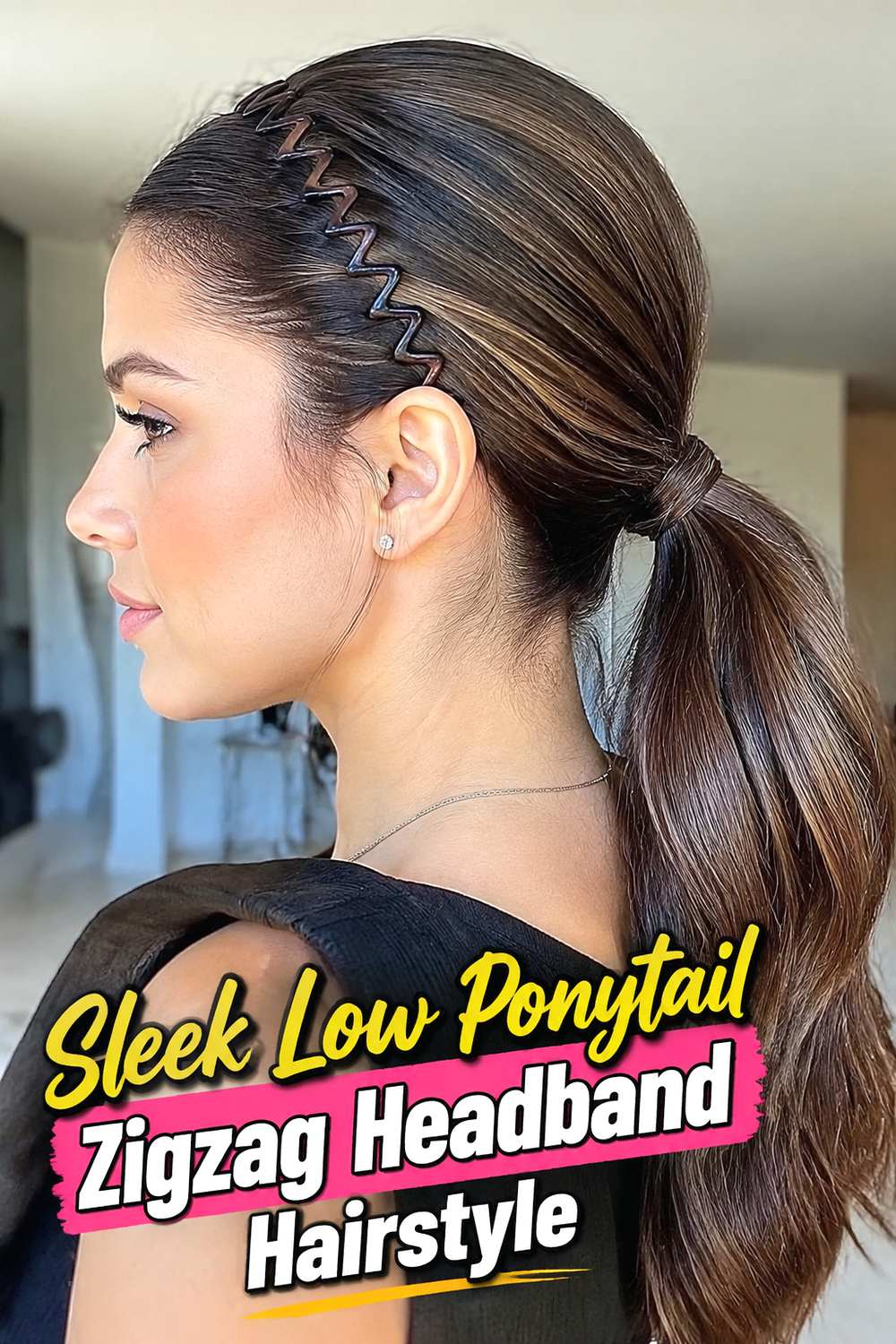 Sleek Low Ponytail Zigzag Headband Hairstyle