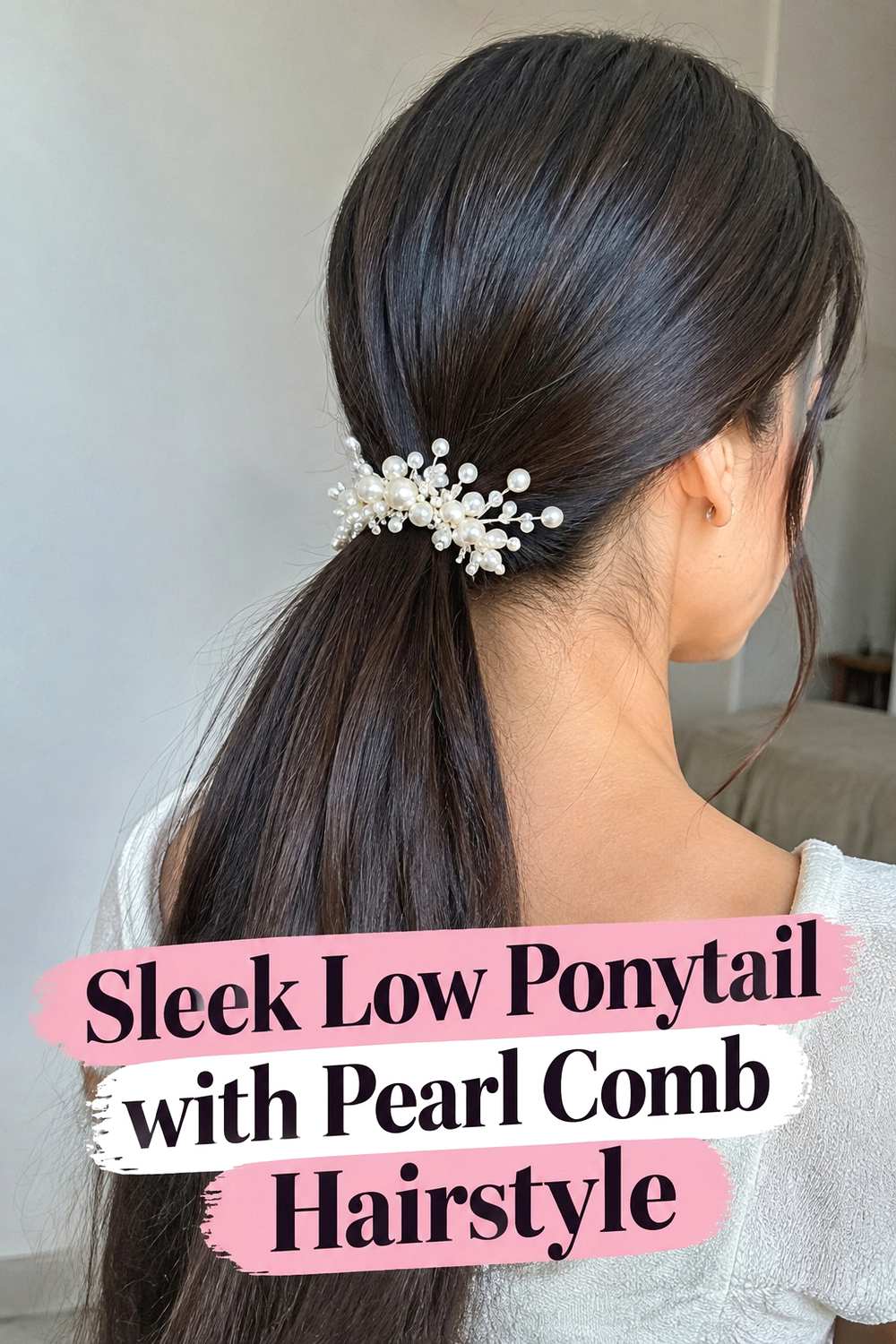 6. Sleek Low Ponytail With Pearl Comb Hairstyle