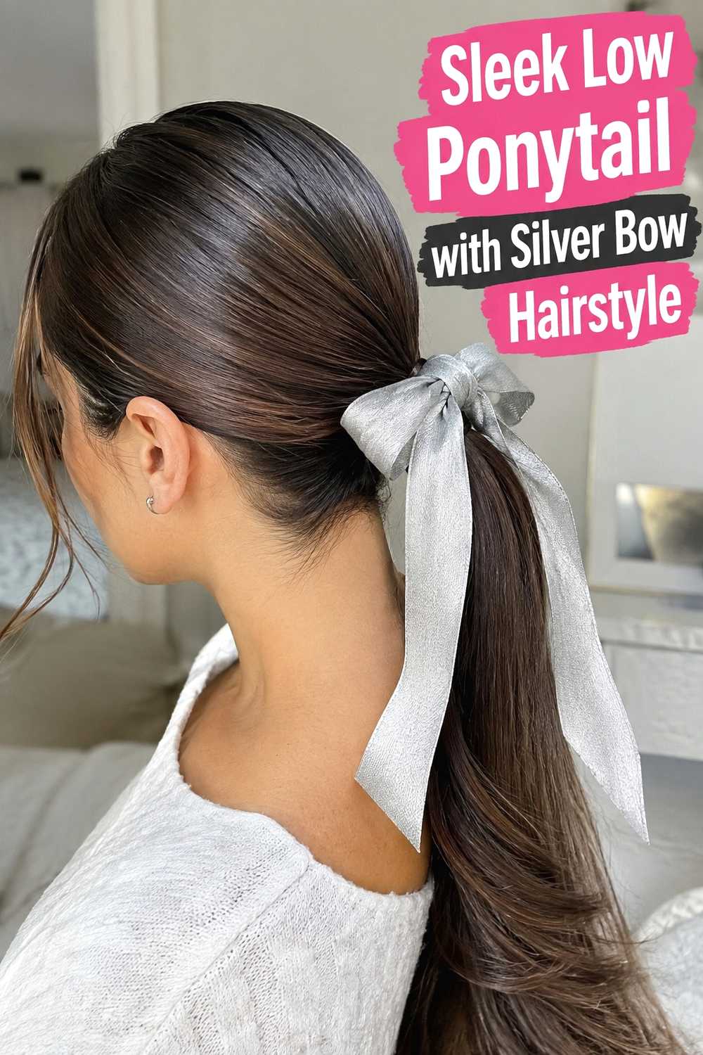 1. Sleek Low Ponytail With Silver Bow Hairstyle