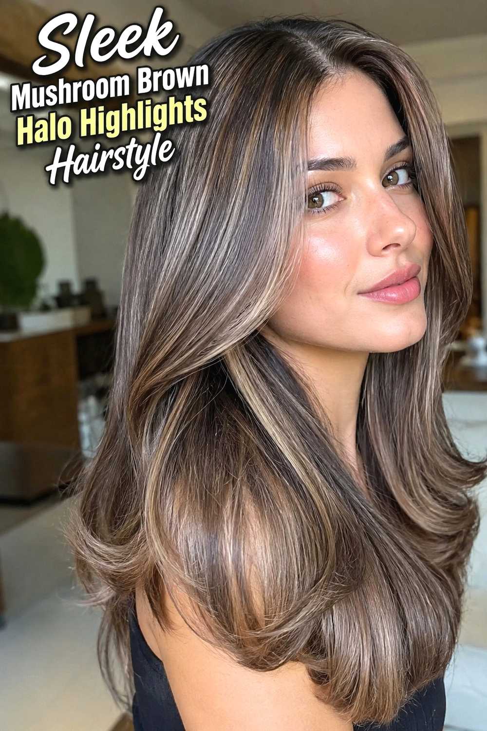 16. Sleek Mushroom Brown Halo Highlights Hairstyle