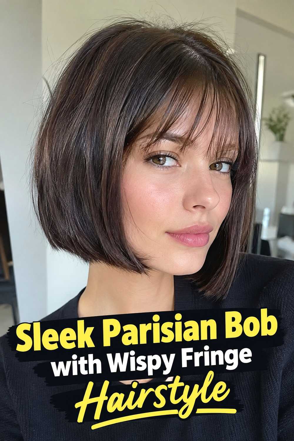 5. Sleek Parisian Bob With Wispy Fringe Hairstyle
