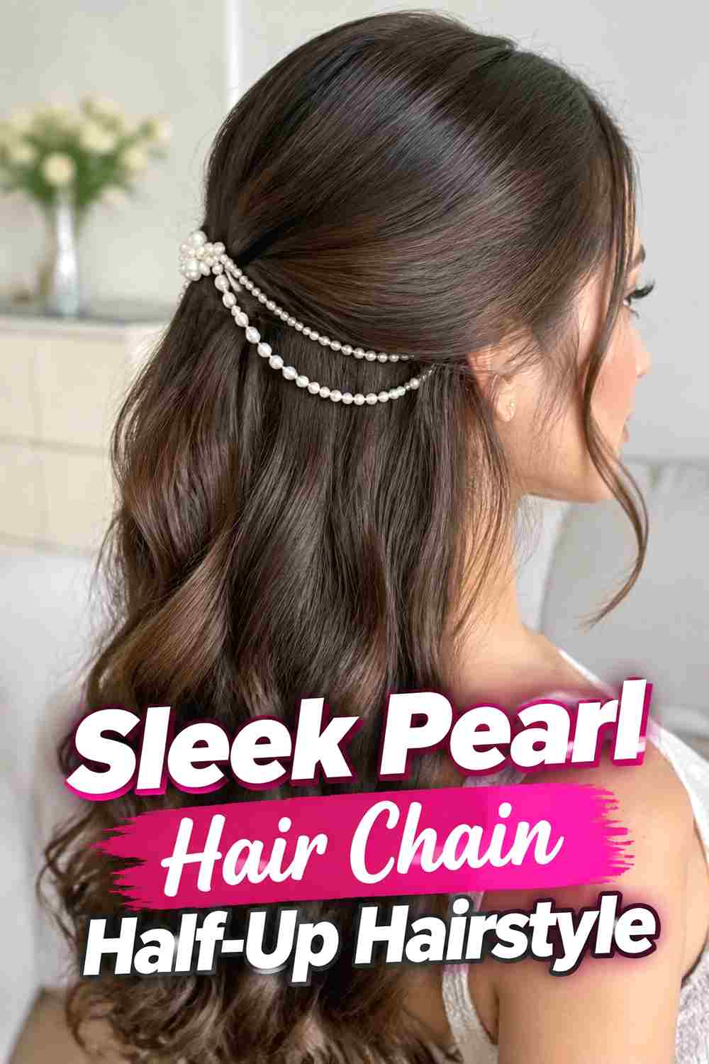 8. Sleek Pearl Hair Chain Half Up Hairstyle