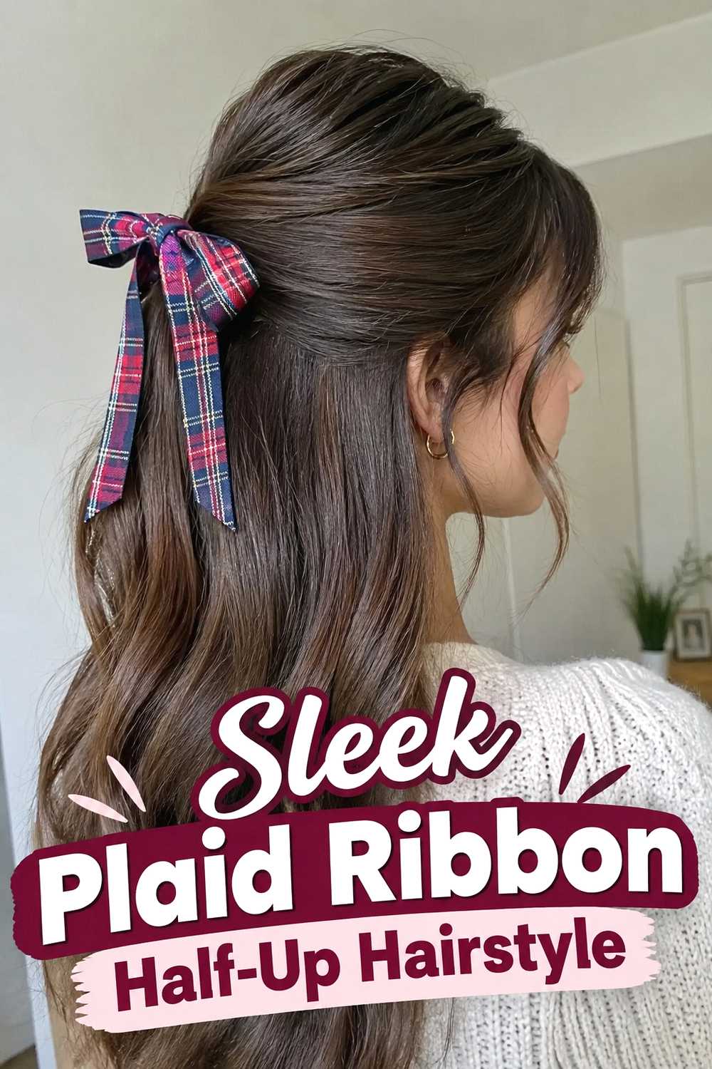 12. Sleek Plaid Ribbon Half Up Hairstyle