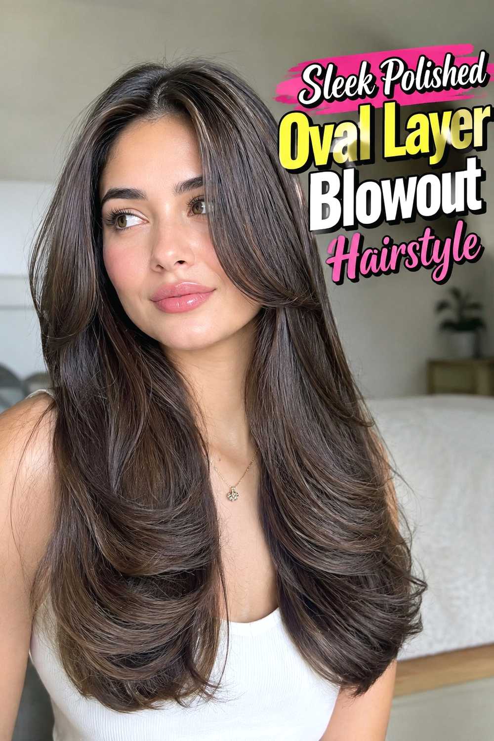 9. Sleek Polished Oval Layer Blowout Hairstyle