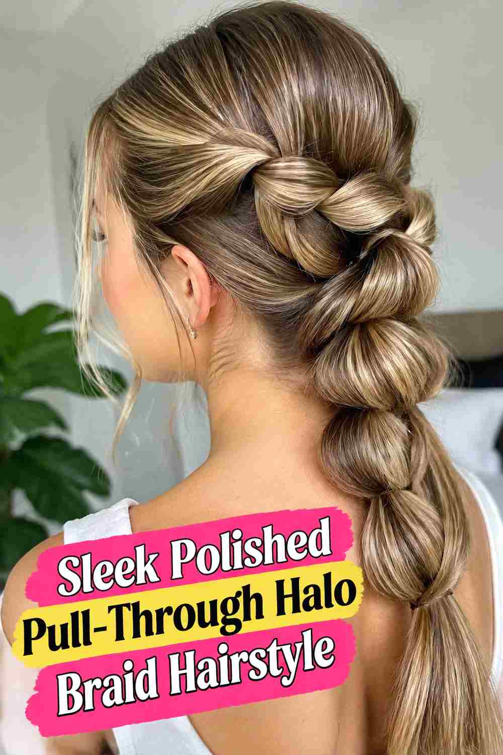 13. Sleek Polished Pull Through Halo Braid Hairstyle