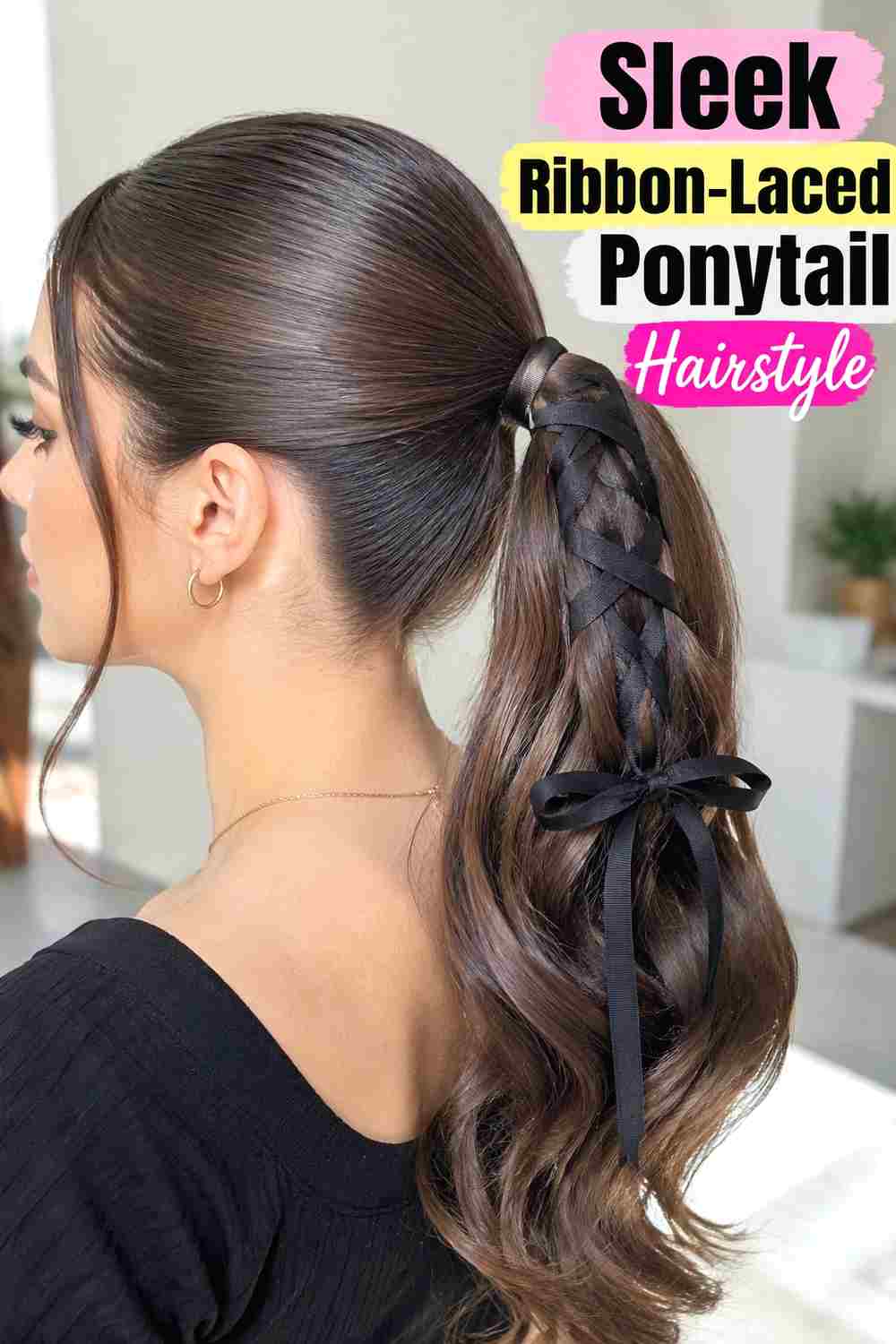 11. Sleek Ribbon Laced Ponytail Hairstyle