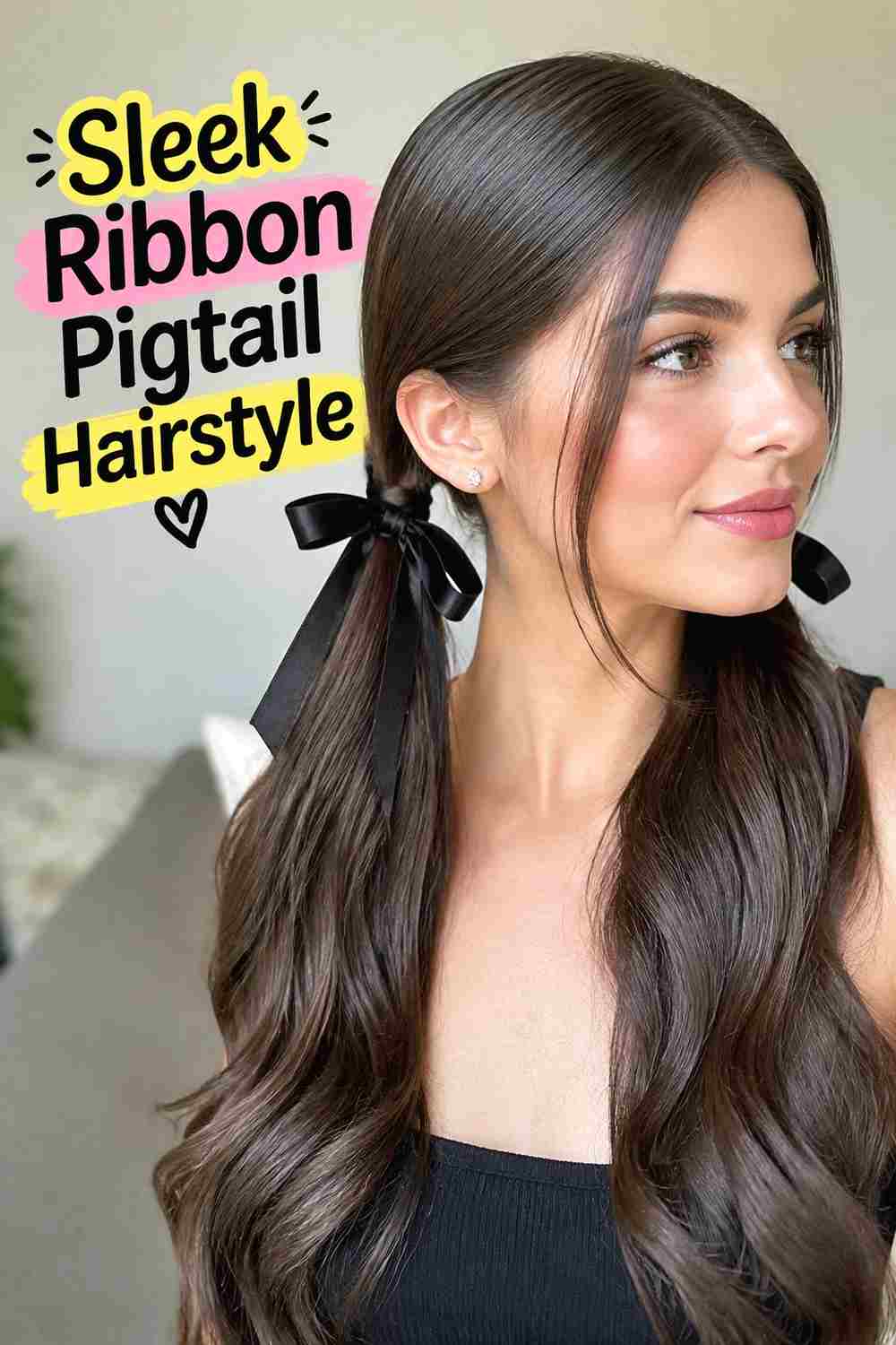 8. Sleek Ribbon Pigtail Hairstyle