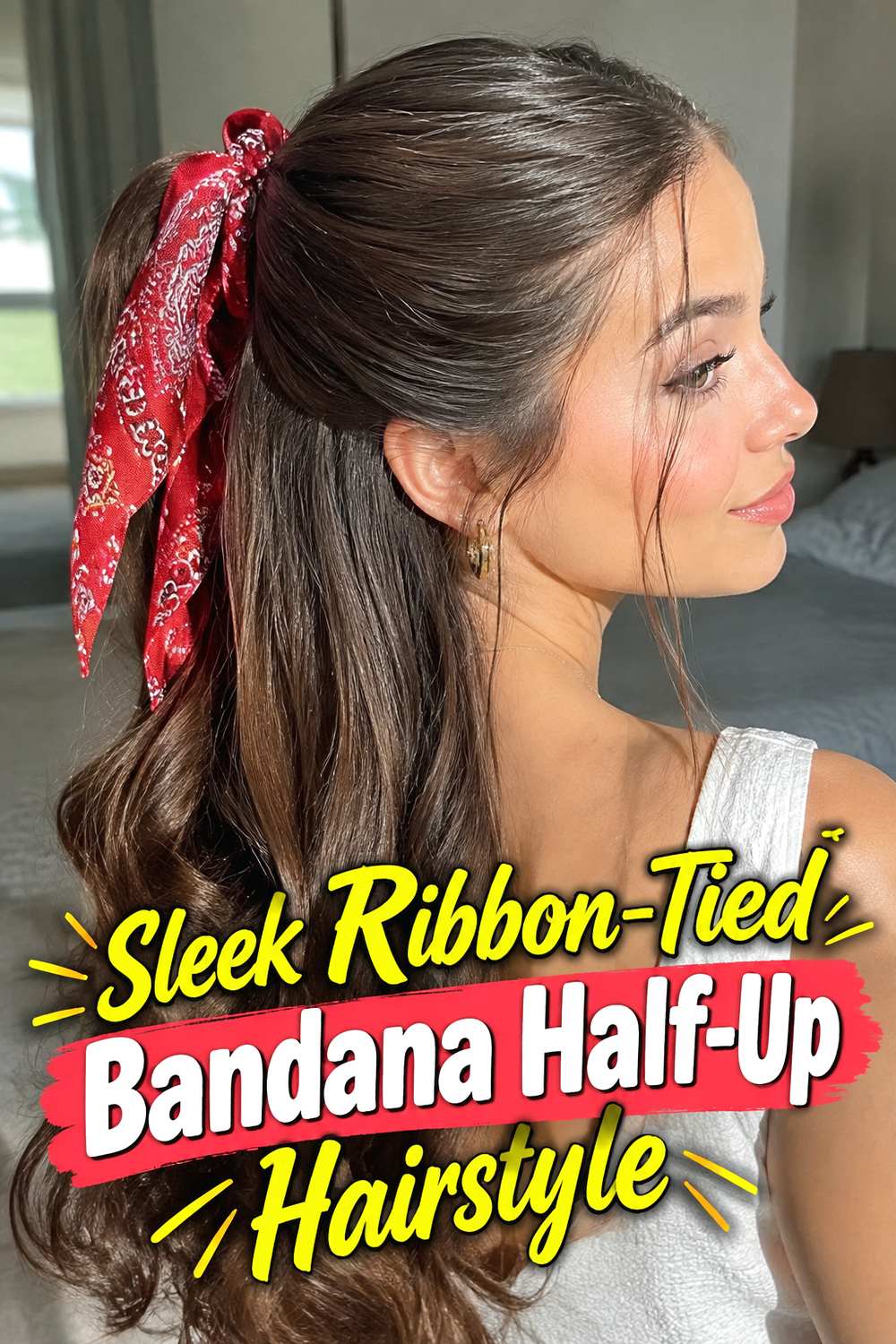 Sleek Ribbon-Tied Bandana Half-Up Hairstyle