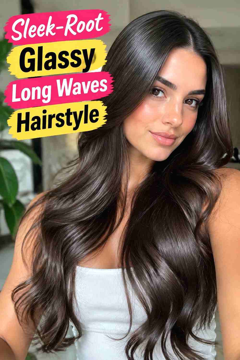 8. Sleek Root Glassy Long Waves Hairstyle