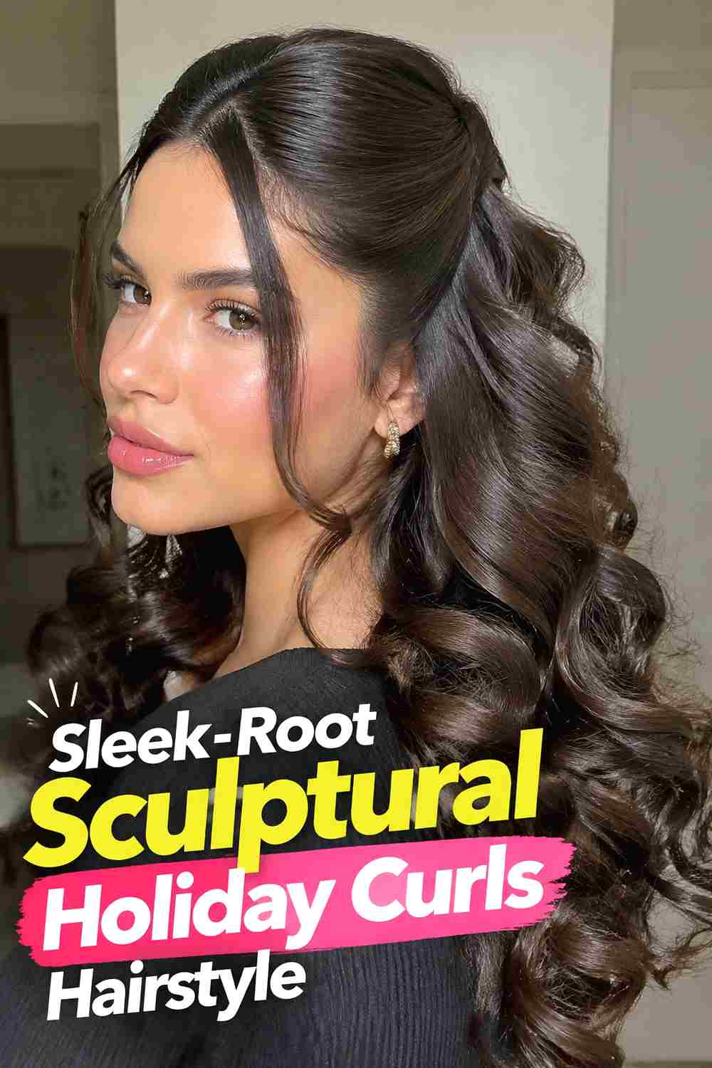 8. Sleek Root Sculptural Holiday Curls Hairstyle