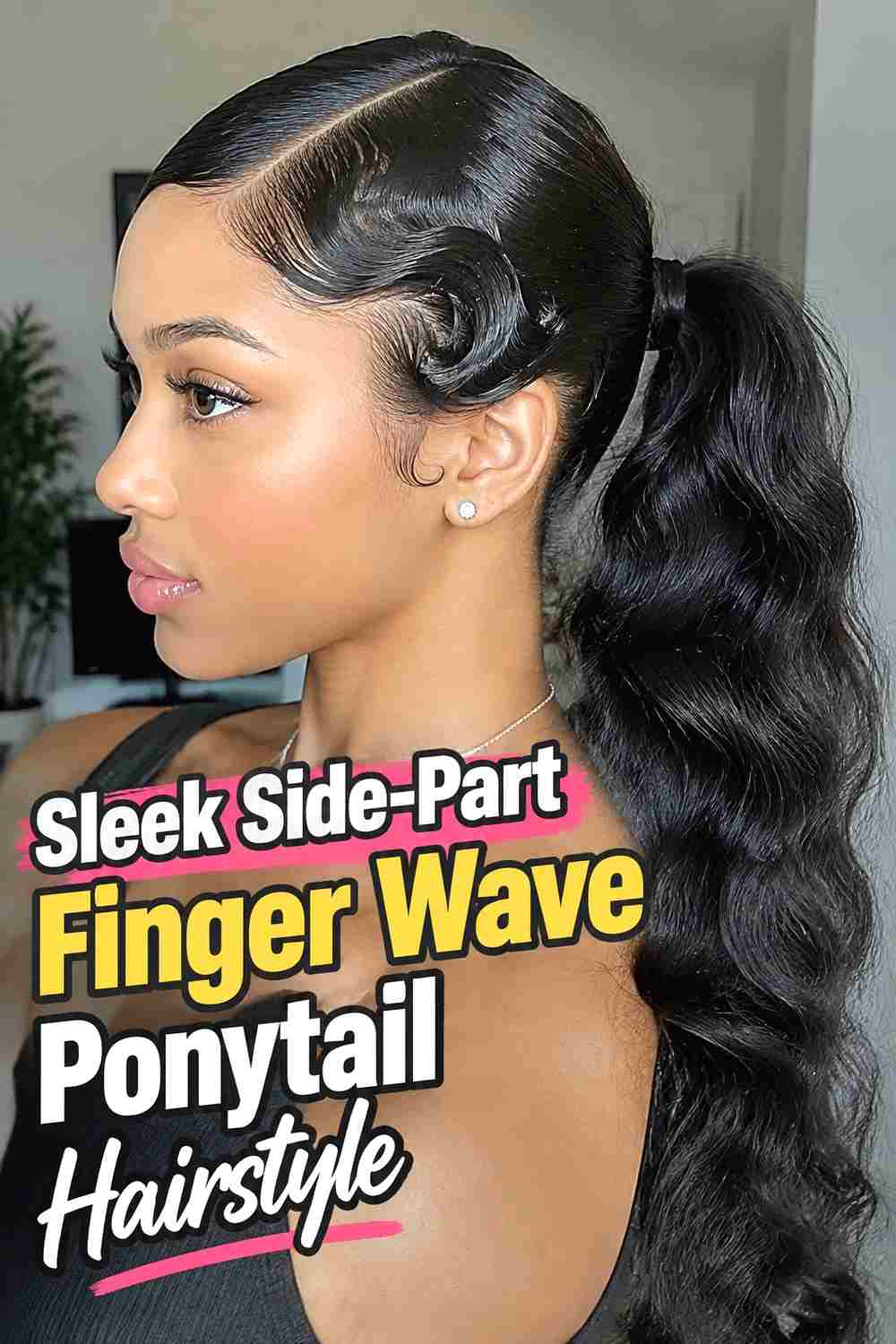 1. Sleek Side Part Finger Wave Ponytail Hairstyle