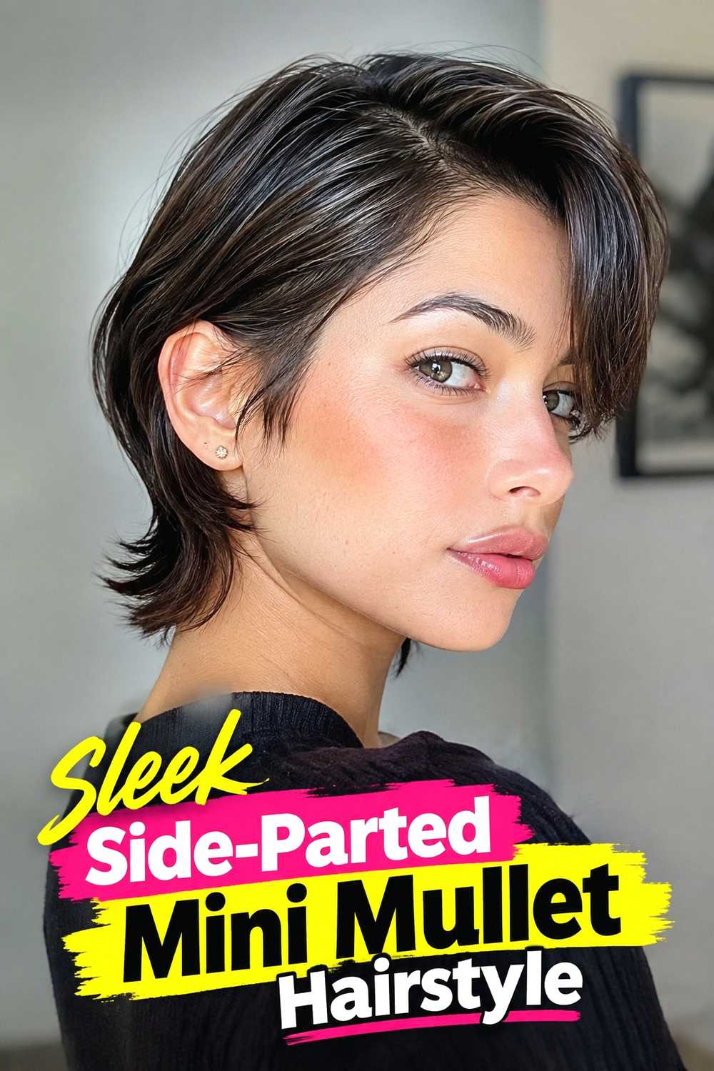 11. Sleek Side Parted Mini Mullet Hairstyle