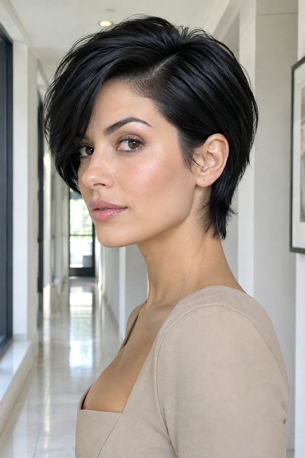 Sleek Side-Parted Mixie Pixie Mullet Hairstyle